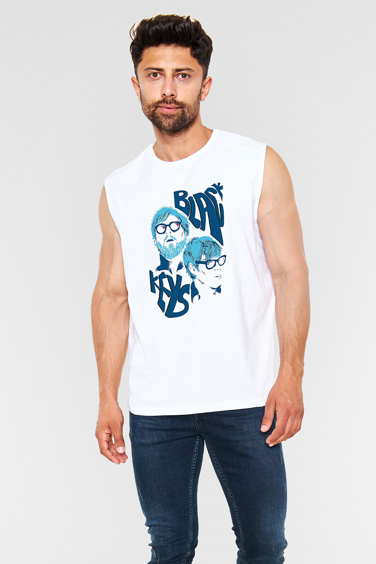 The Black Keys Baskılı Beyaz Unisex Kolsuz Tişört - Tshirt
