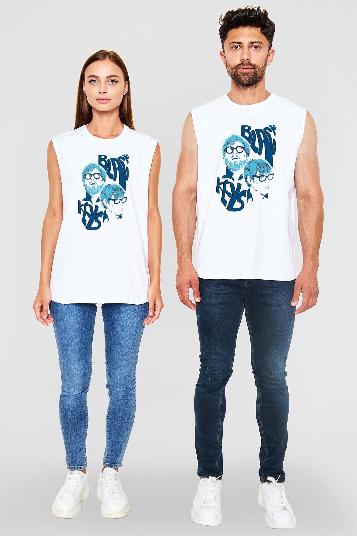The Black Keys Baskılı Beyaz Unisex Kolsuz Tişört - Tshirt