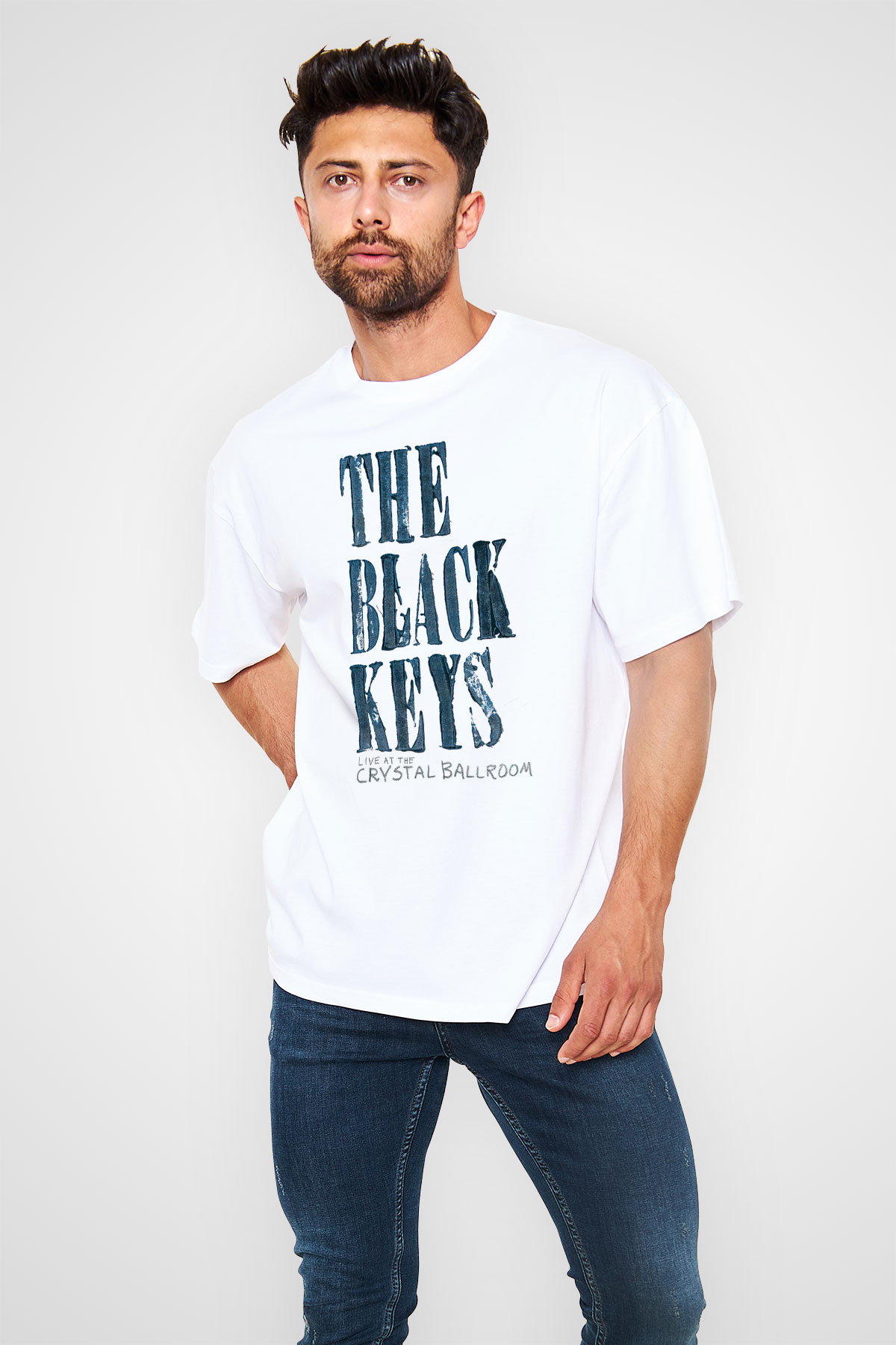 The Black Keys Baskılı Beyaz Unisex Oversize Tişört - Tshirt