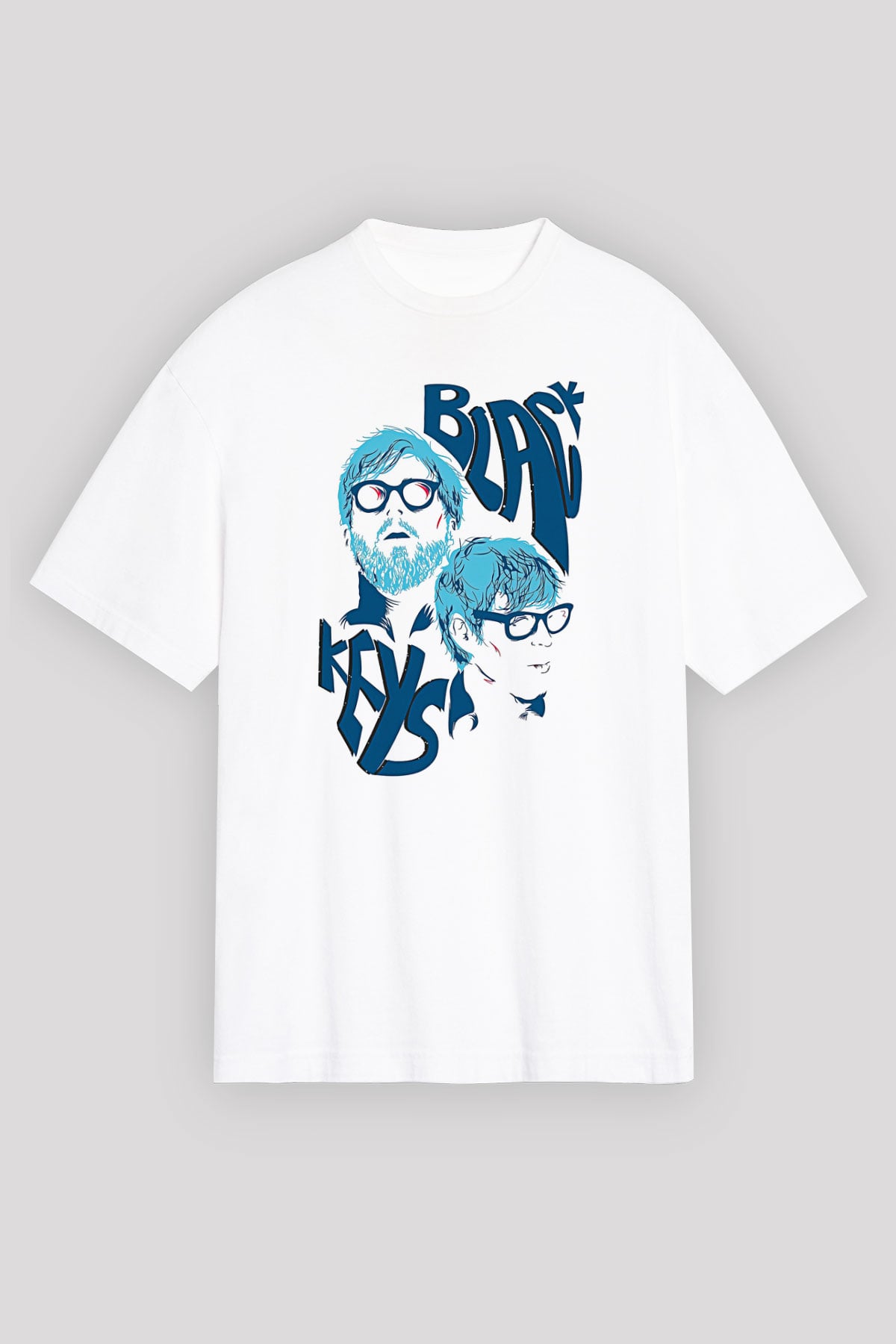 The Black Keys Baskılı Beyaz Unisex Oversize Tişört - Tshirt