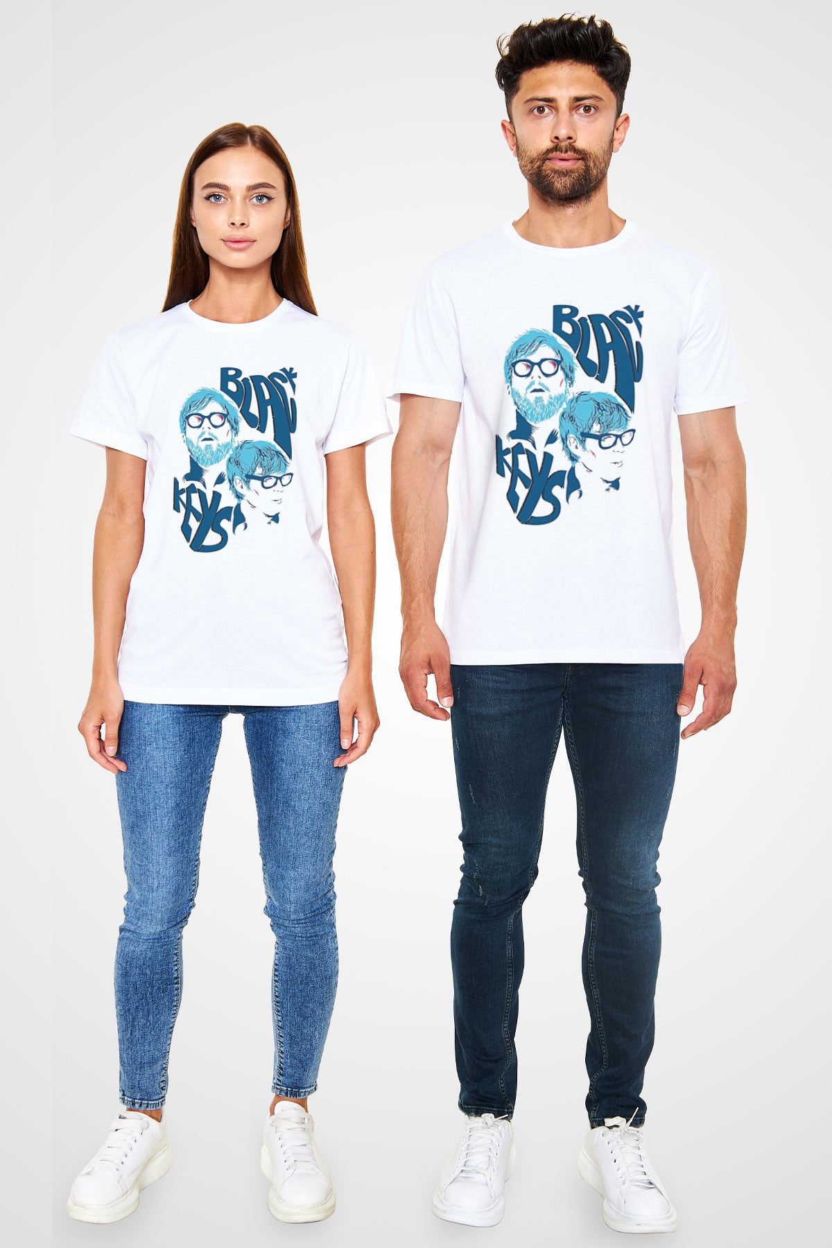 The Black Keys Baskılı Unisex Beyaz Tişört - Tshirt