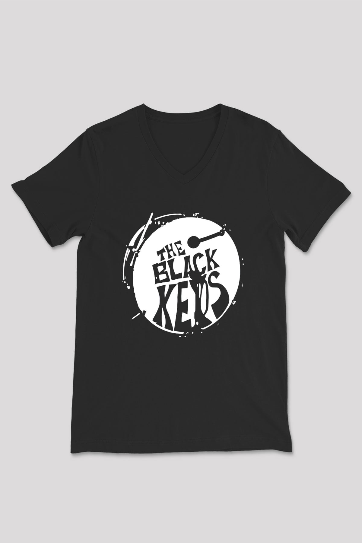 The Black Keys Baskılı Unisex Siyah V Yaka Tişört - Tshirt