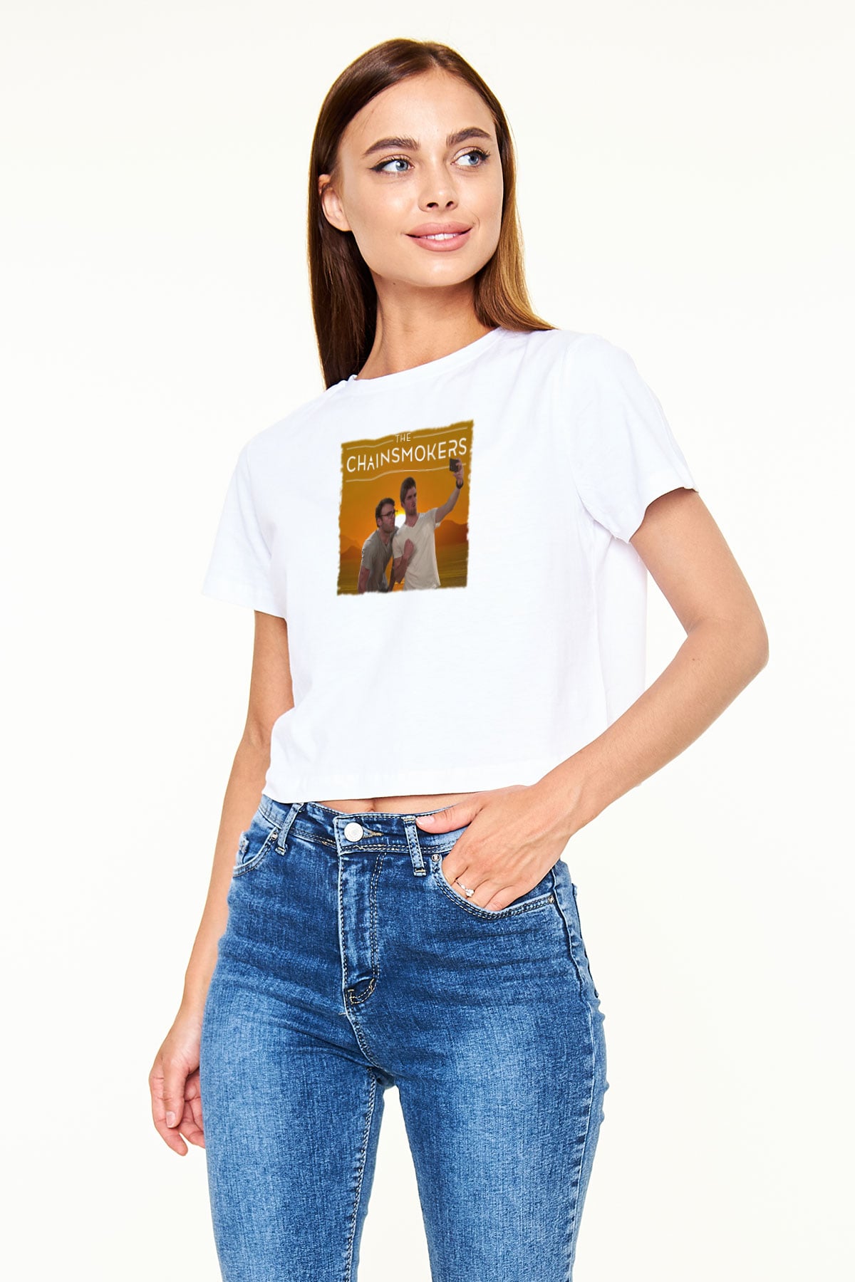 The Chainsmokers Beyaz  Crop Top Tişört