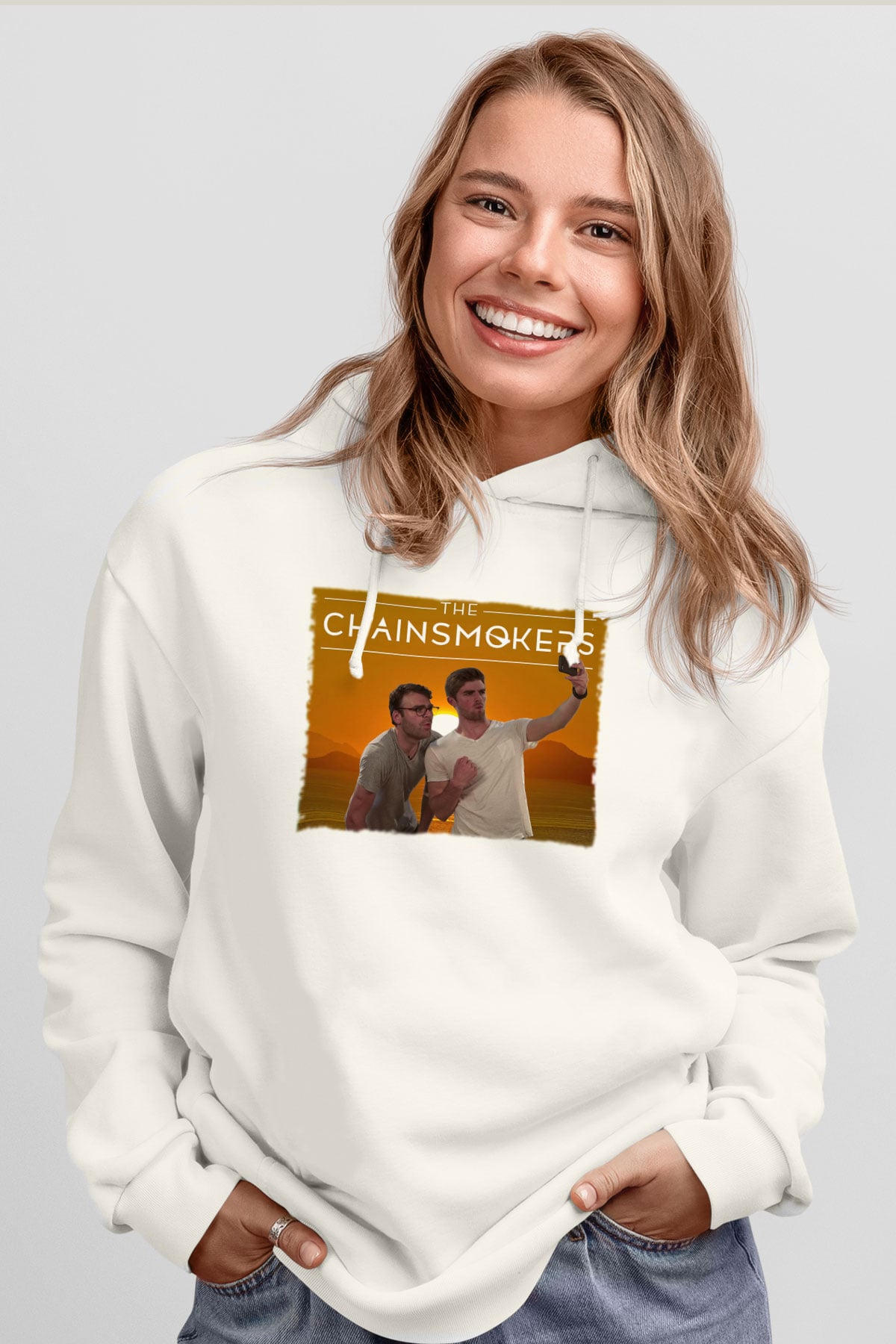 The Chainsmokers Beyaz Unisex Kapüşonlu Sweatshirt