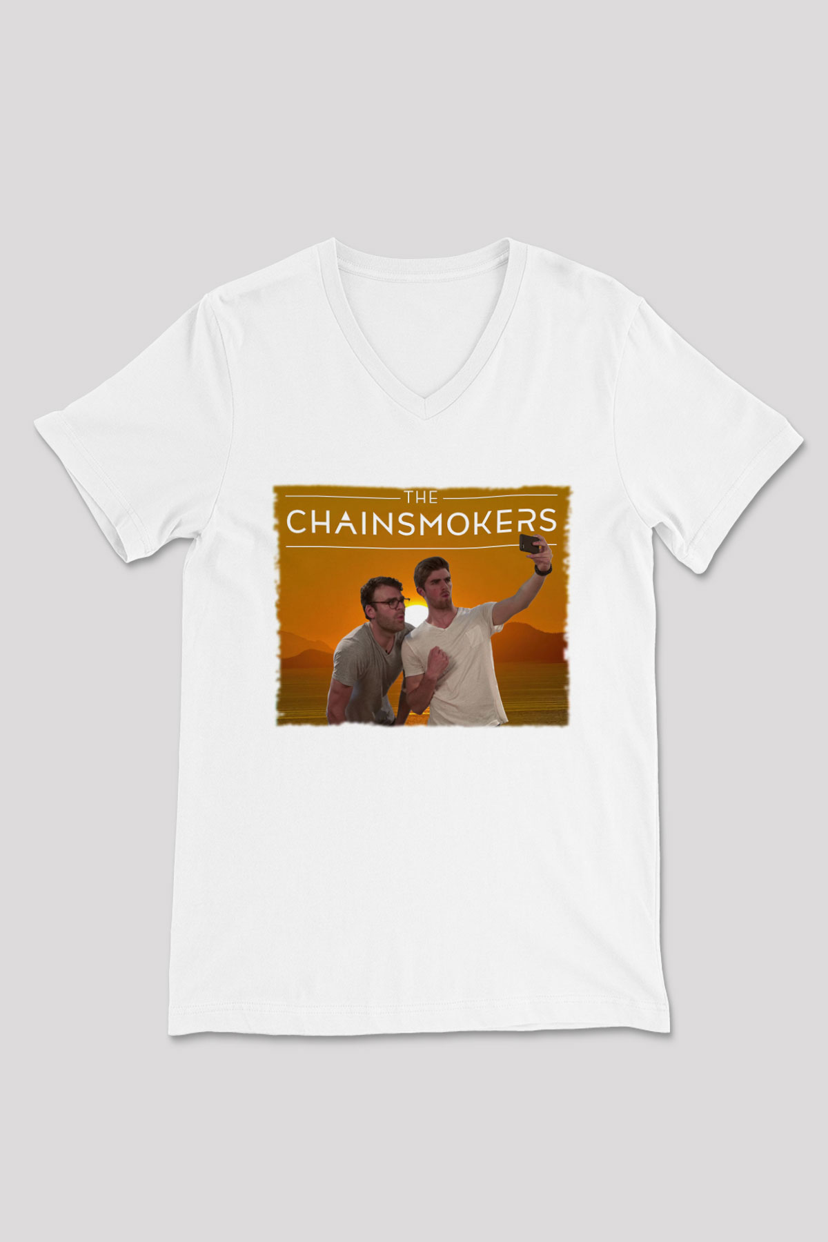 The Chainsmokers Beyaz Unisex V Yaka Tişört