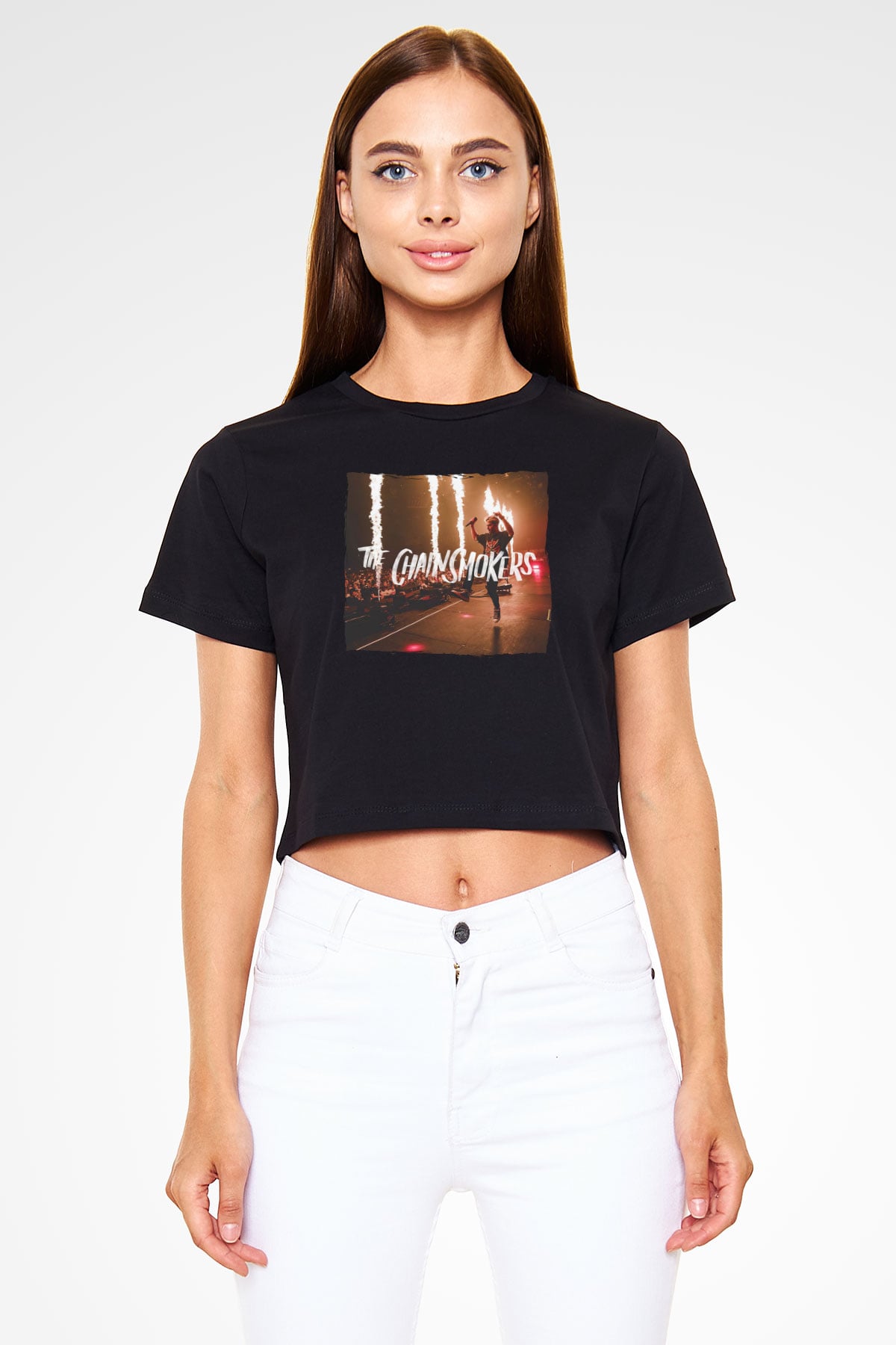 The Chainsmokers Siyah  Crop Top Tişört