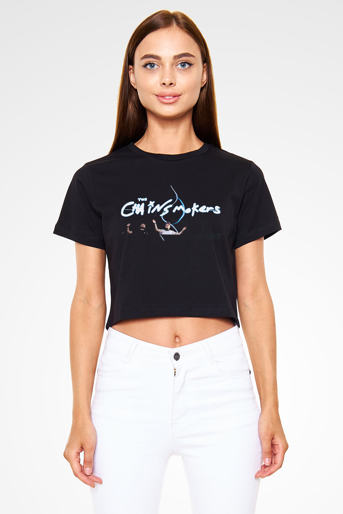 The Chainsmokers Siyah Crop Top Tişört