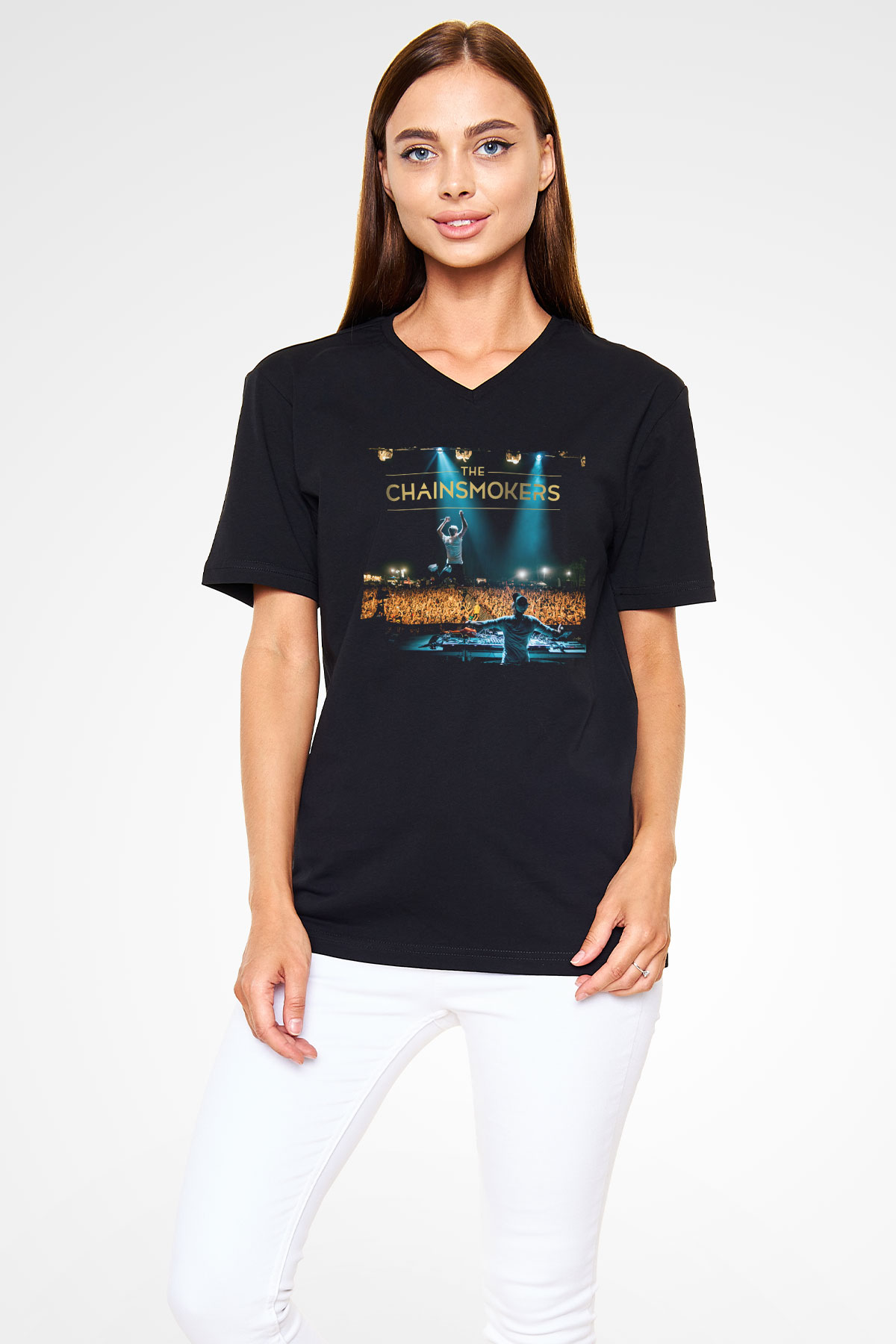 The Chainsmokers Siyah Unisex V Yaka Tişört