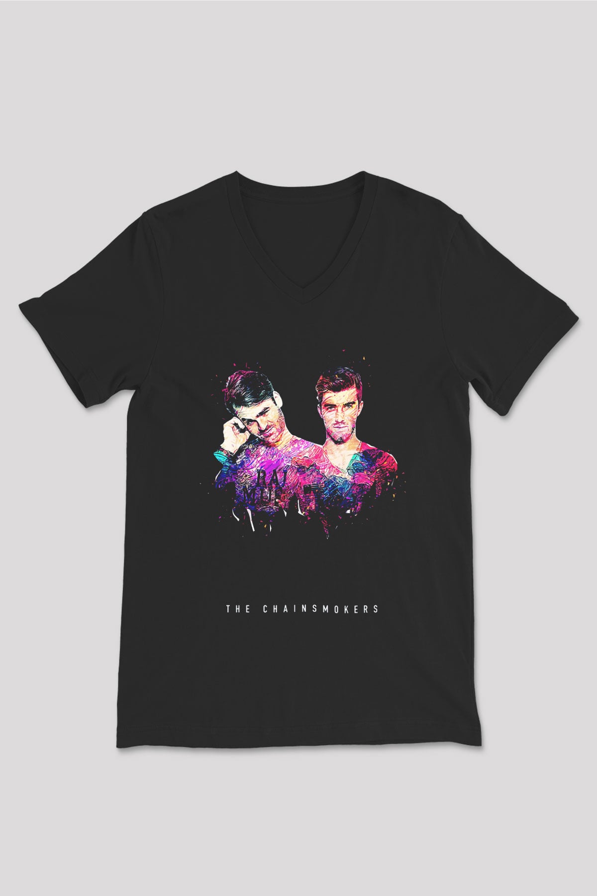 The Chainsmokers Siyah Unisex V Yaka Tişört