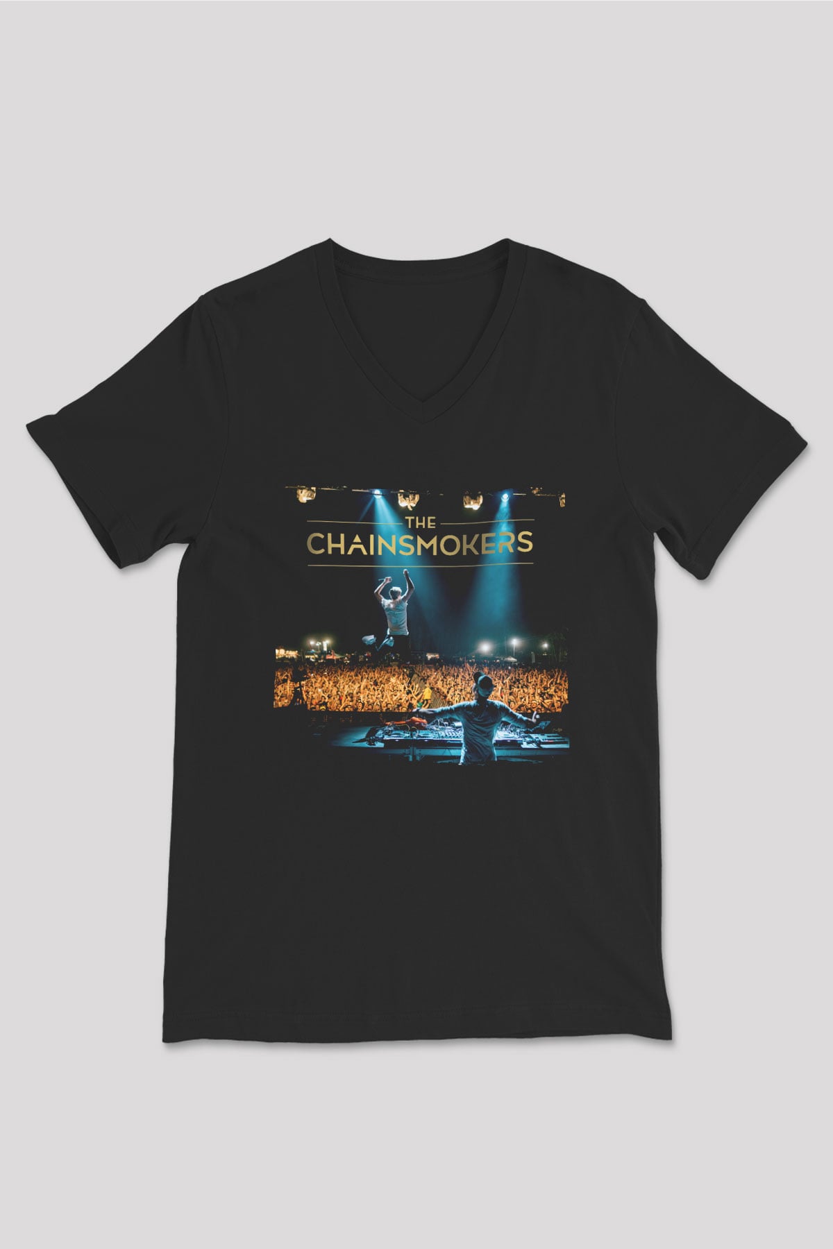 The Chainsmokers Siyah Unisex V Yaka Tişört