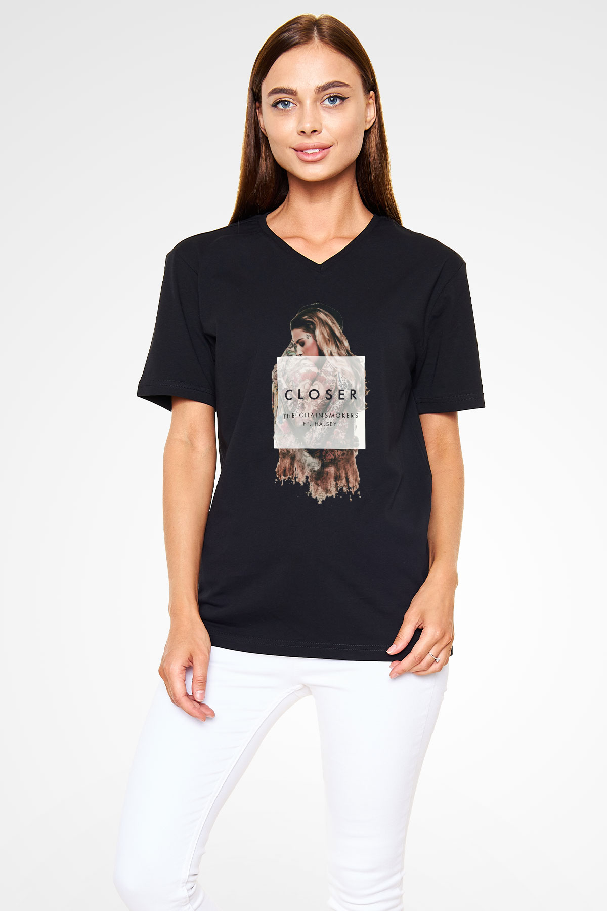 The Chainsmokers Siyah Unisex V Yaka Tişört T-Shirt