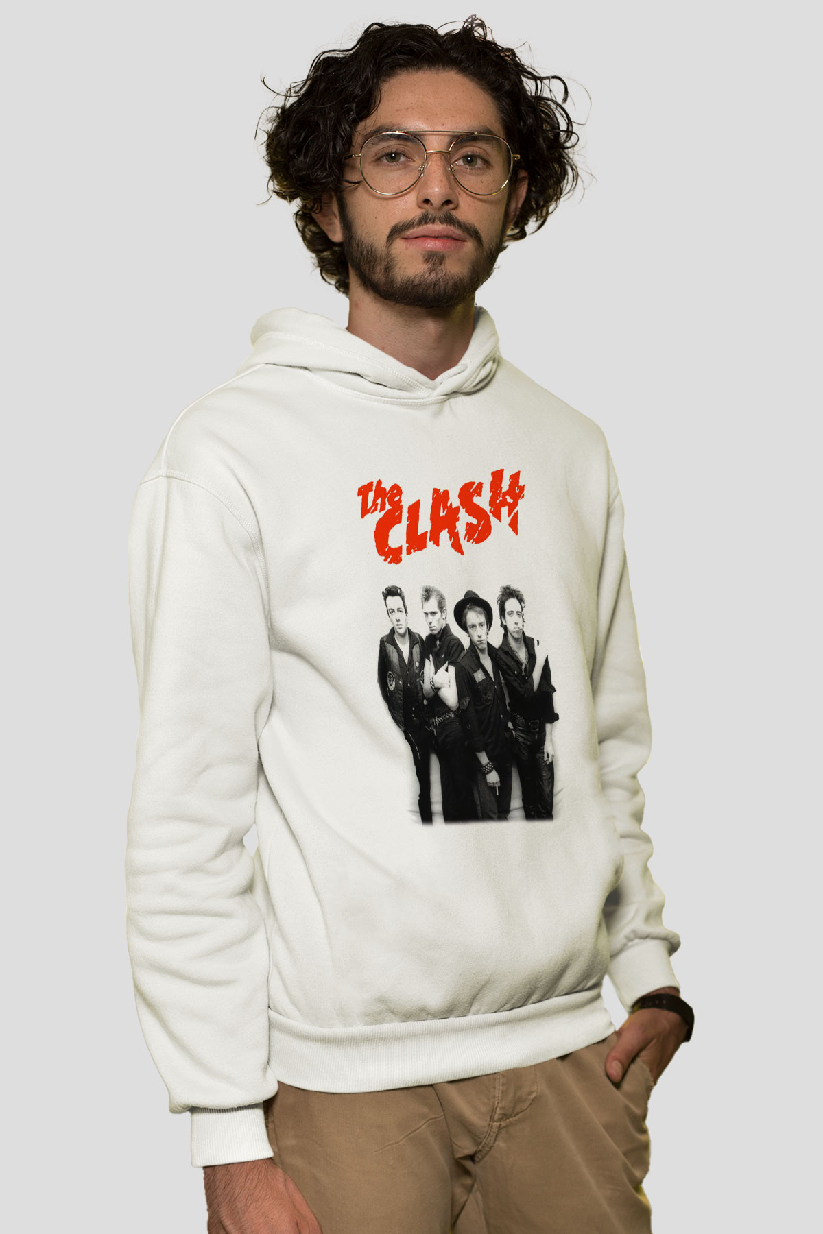 The Clash Beyaz Unisex Kapşonlu Sweatshirt