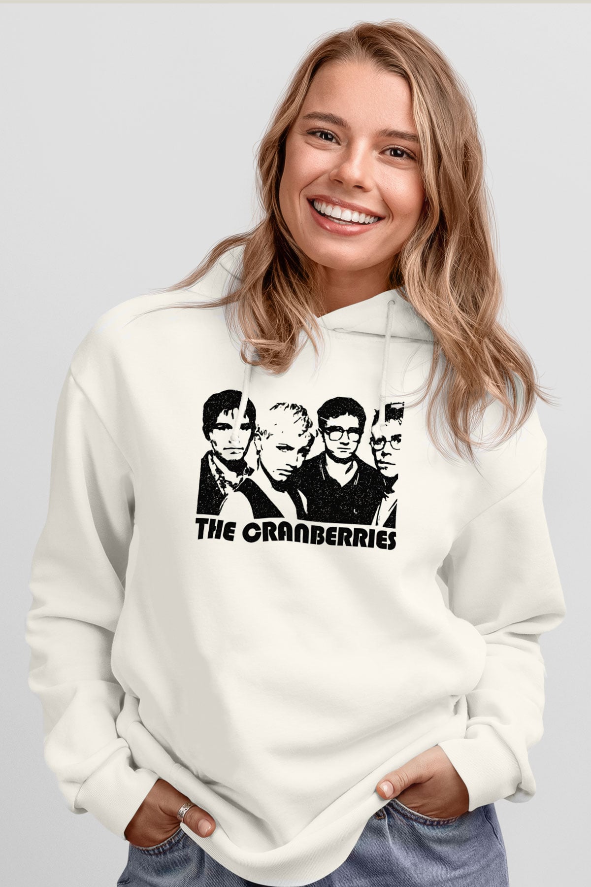 The Cranberries Baskılı Beyaz Unisex Kapüşonlu Sweatshirt