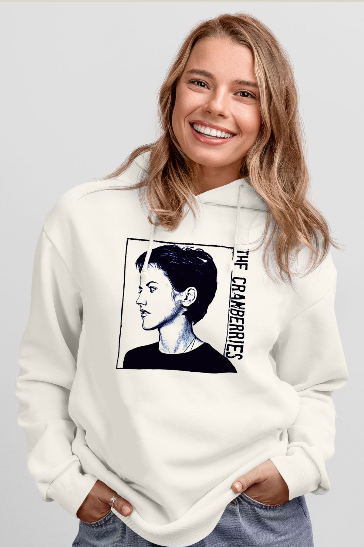 The Cranberries Baskılı Beyaz Unisex Kapüşonlu Sweatshirt