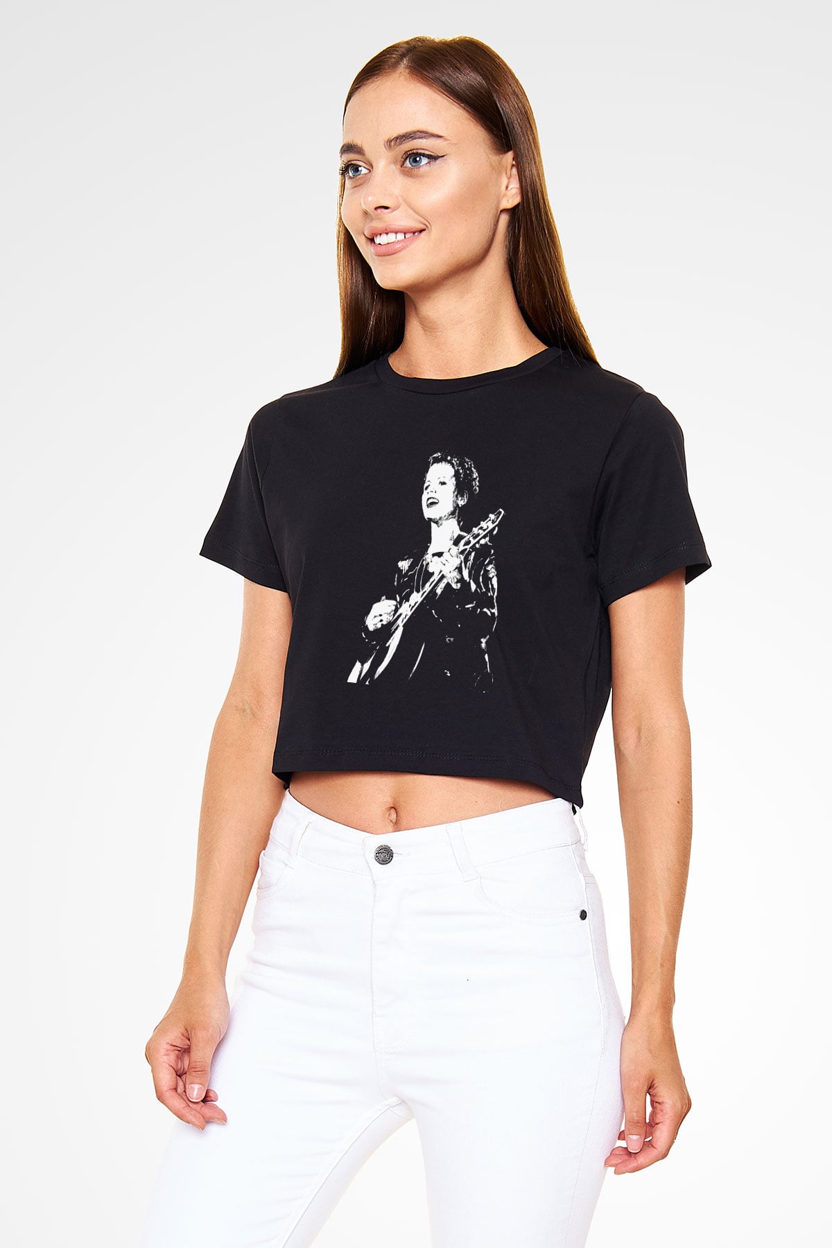 The Cranberries Baskılı Siyah Crop Top Kadın Tişört - Tshirt