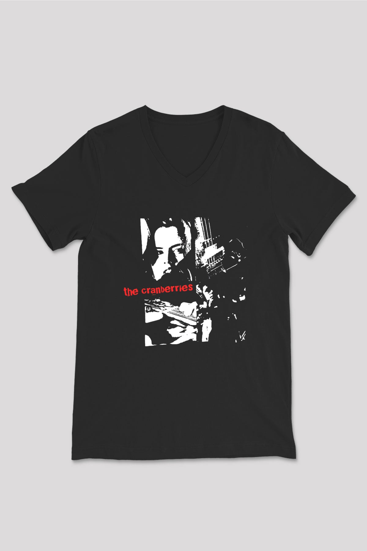The Cranberries Baskılı Unisex Siyah V Yaka Tişört - Tshirt