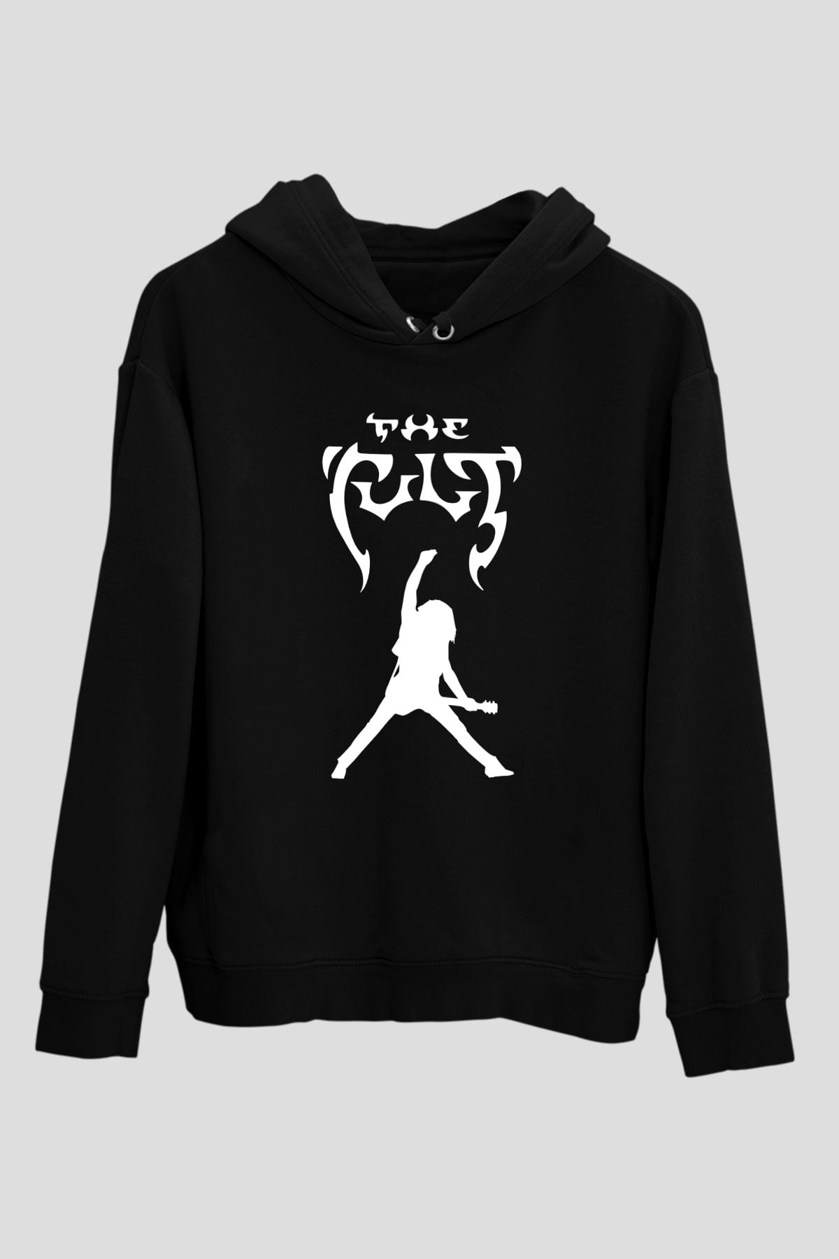 The Cult Baskılı Unisex Siyah Kapüşonlu Sweatshirt