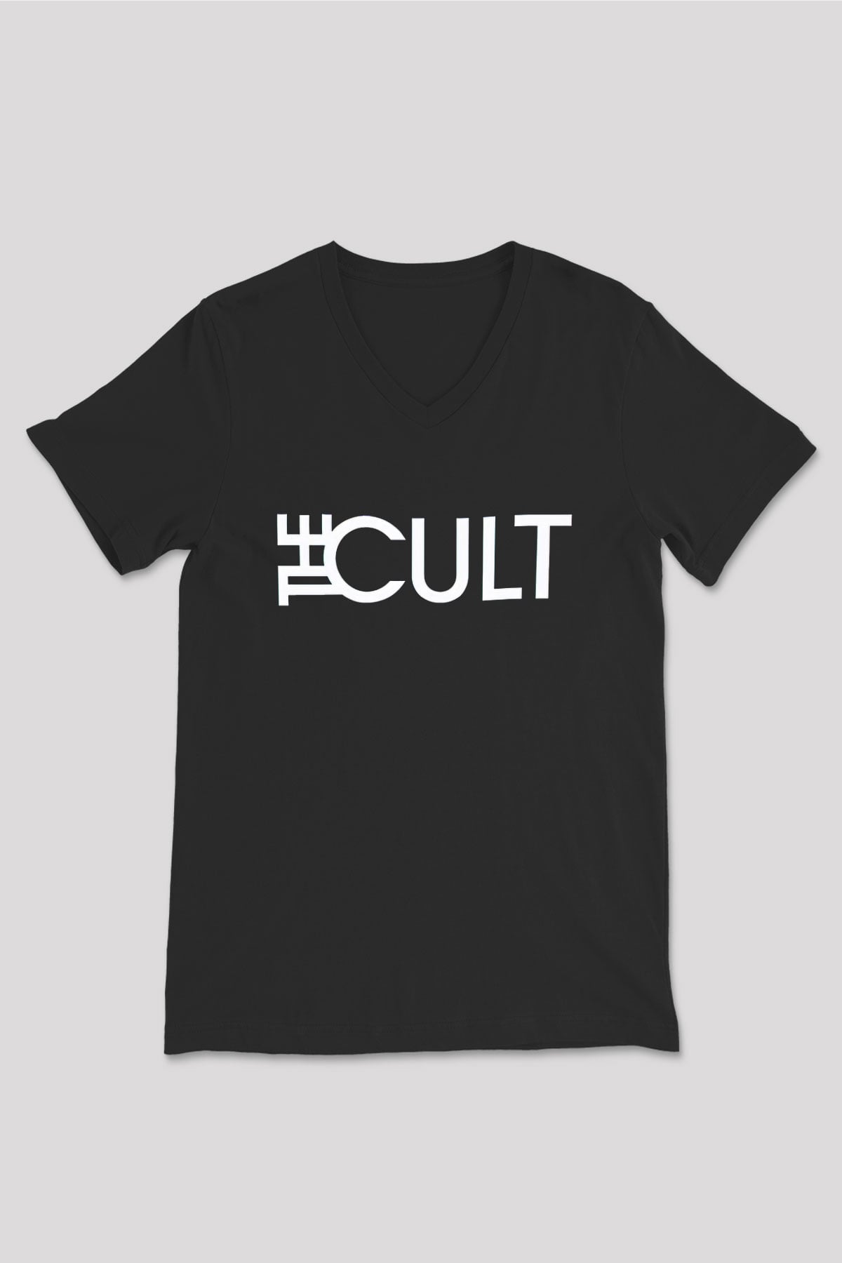 The Cult Baskılı Unisex Siyah V Yaka Tişört - Tshirt