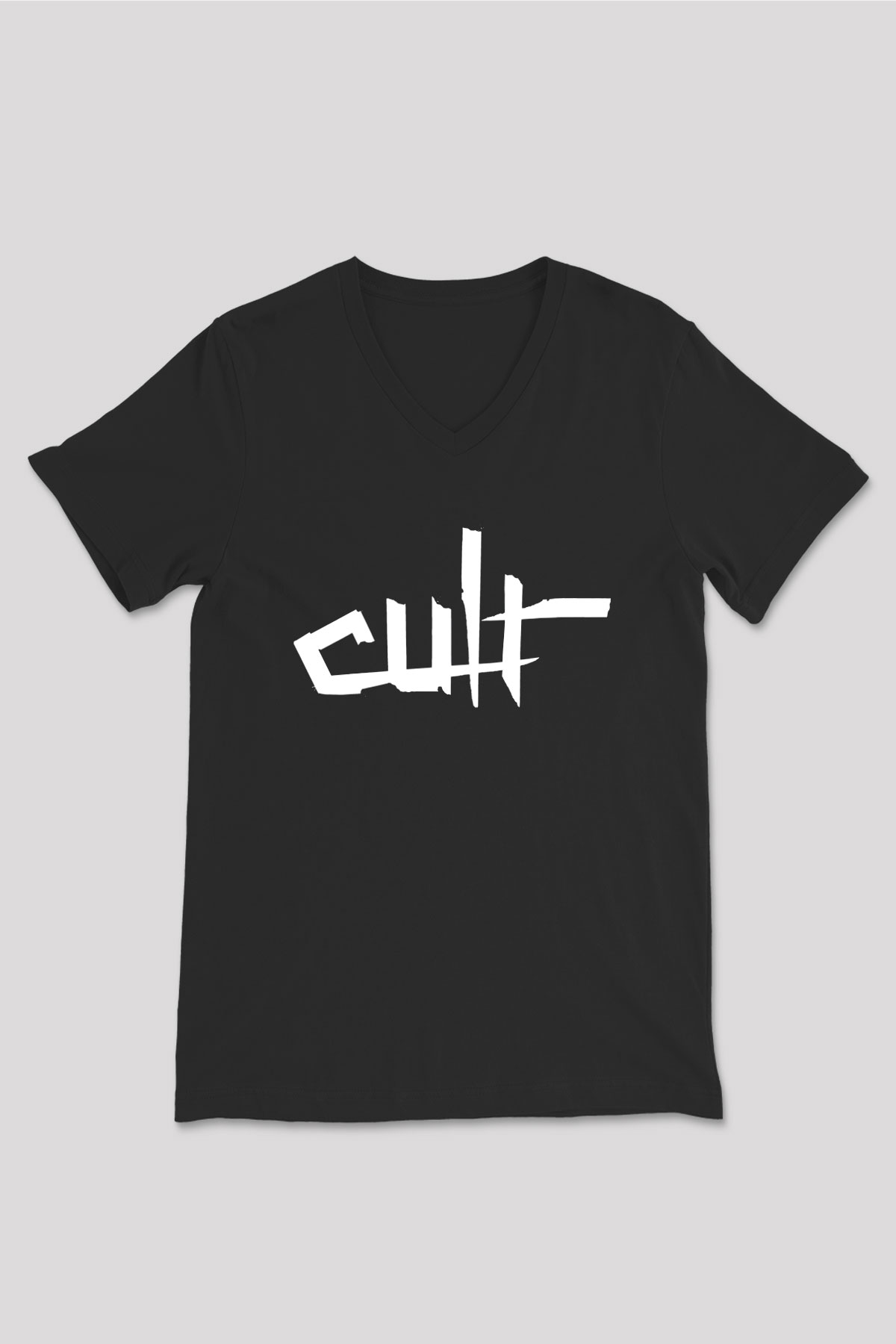 The Cult Baskılı Unisex Siyah V Yaka Tişört - Tshirt