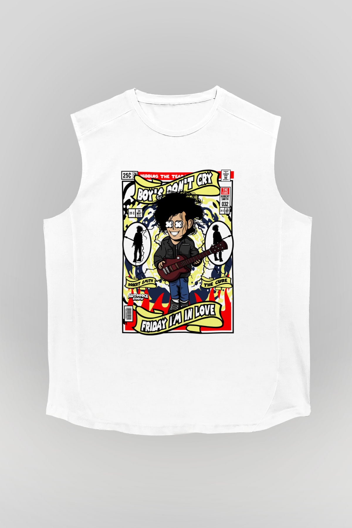 The Cure Baskılı Unisex Beyaz Kolsuz Tişört