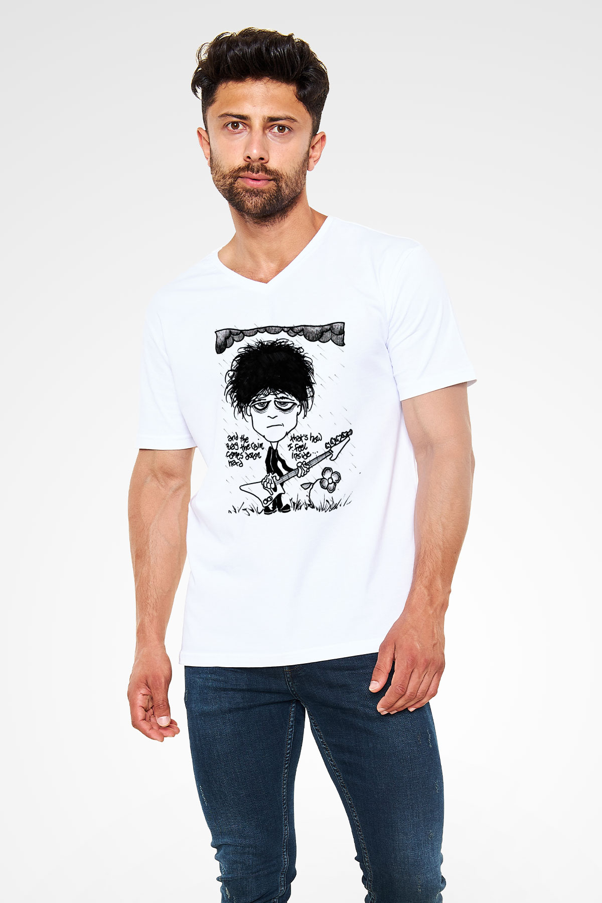 The Cure Beyaz Unisex V Yaka Tişört