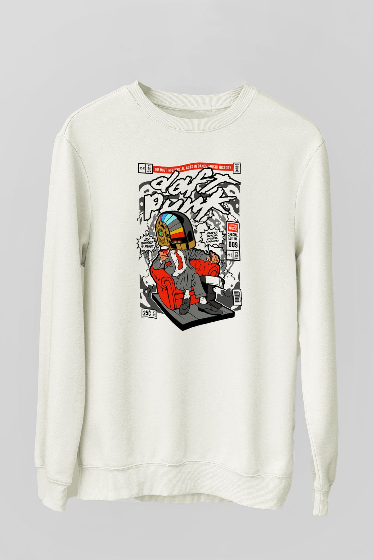 The Daft Punk Boss Baskılı Unisex Beyaz Sweatshirt