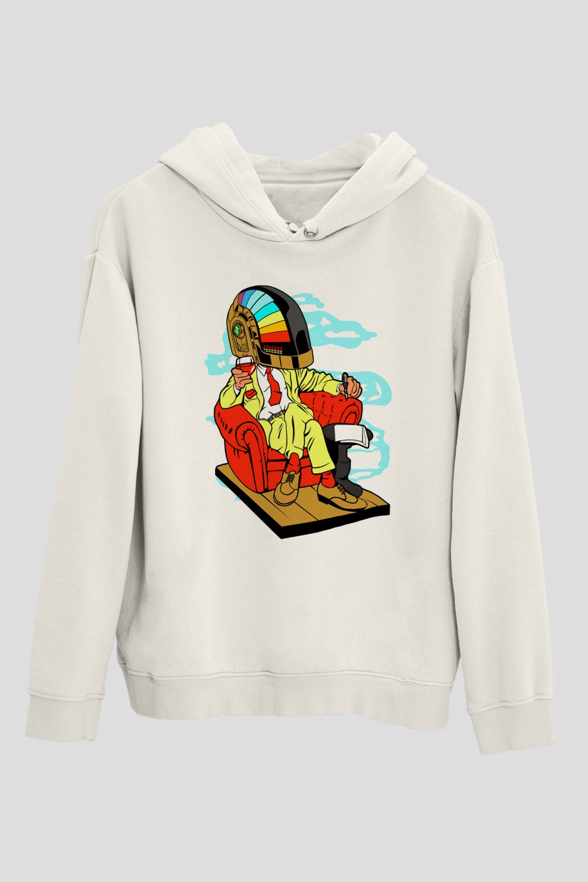 The Daft Punk Boss Baskılı Unisex Beyaz Hoodie