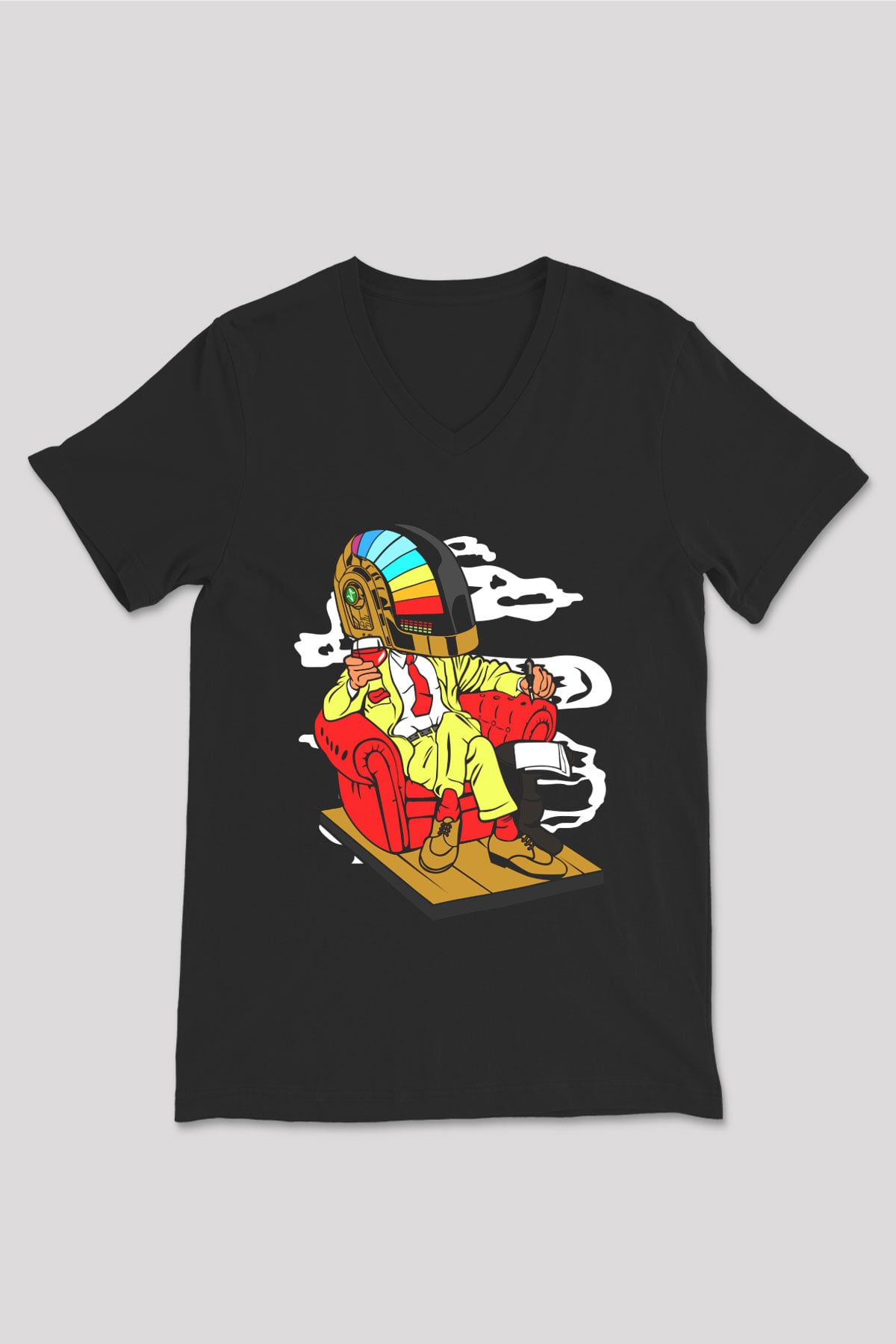 The Daft Punk Boss Baskılı Unisex Siyah V Yaka Tişört