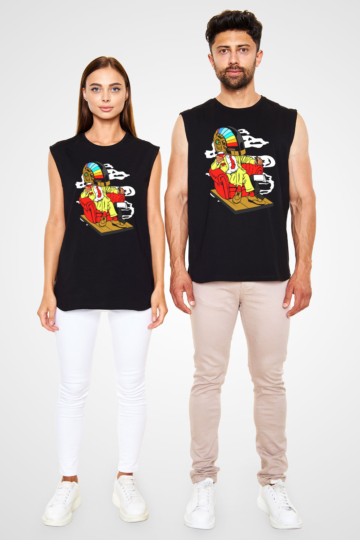 The Daft Punk Boss Baskılı Unisex Siyah Kolsuz Tişört
