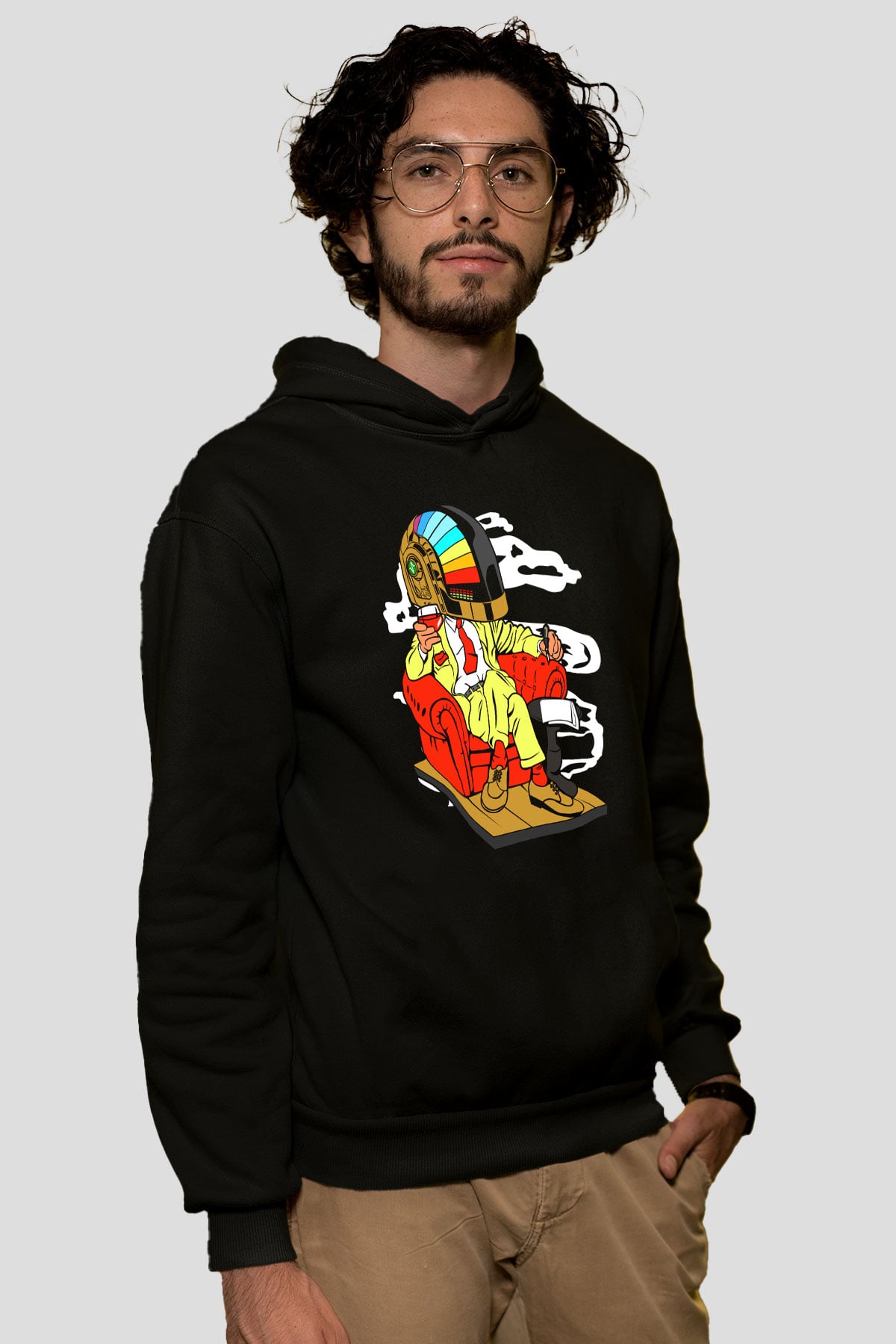 The Daft Punk Boss Baskılı Unisex Siyah Hoodie
