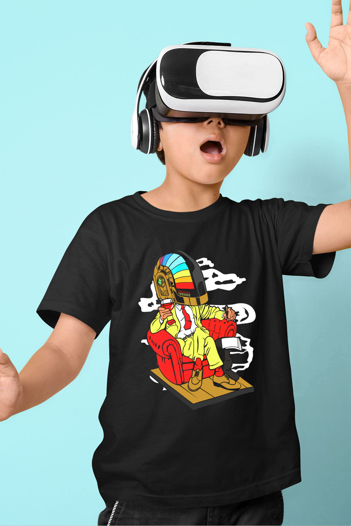 The Daft Punk Boss Baskılı Unisex Siyah Çocuk Tişört