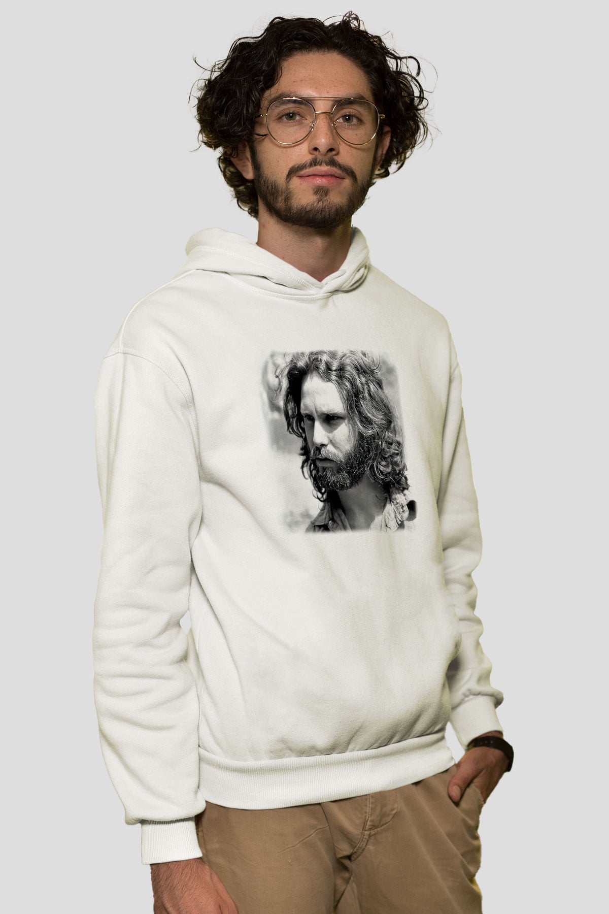 The Doors Beyaz Unisex Kapşonlu Sweatshirt