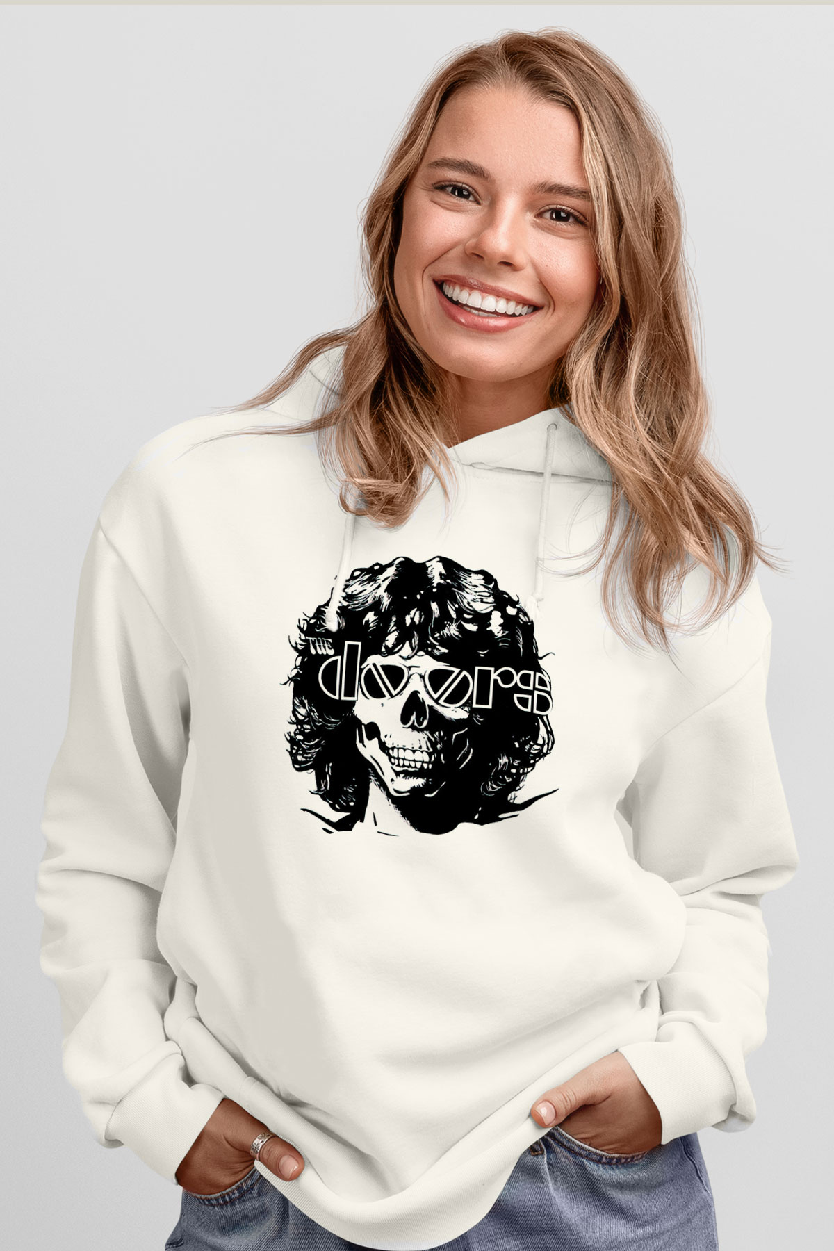 The Doors Beyaz Unisex Kapüşonlu Sweatshirt