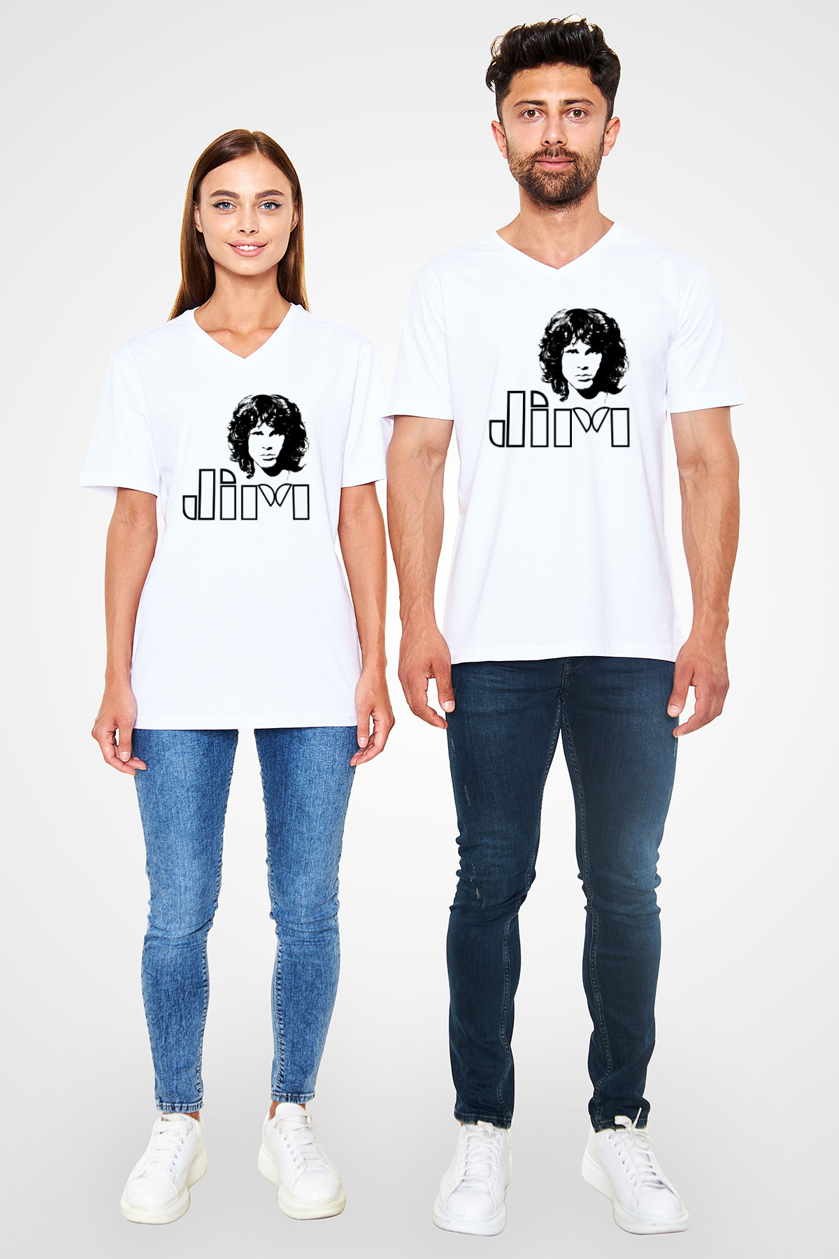 The Doors Beyaz Unisex V Yaka Tişört
