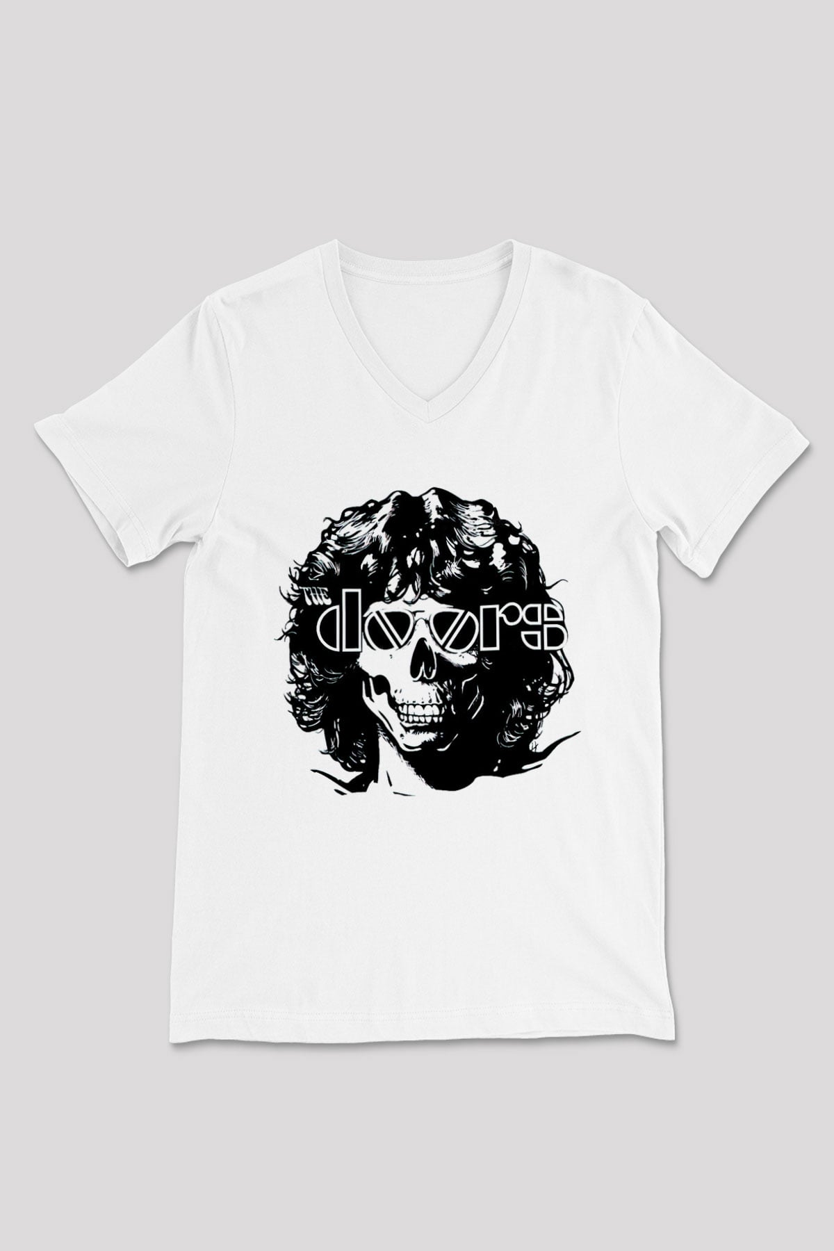The Doors Beyaz Unisex V Yaka Tişört