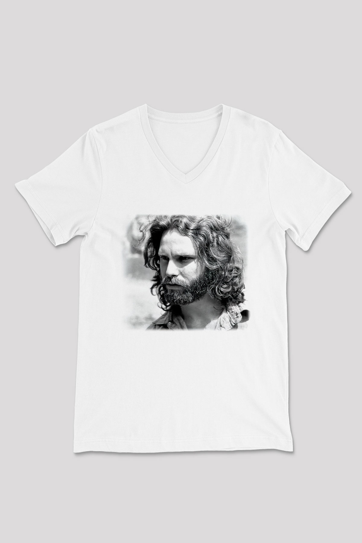The Doors Beyaz Unisex V Yaka Tişört T-Shirt