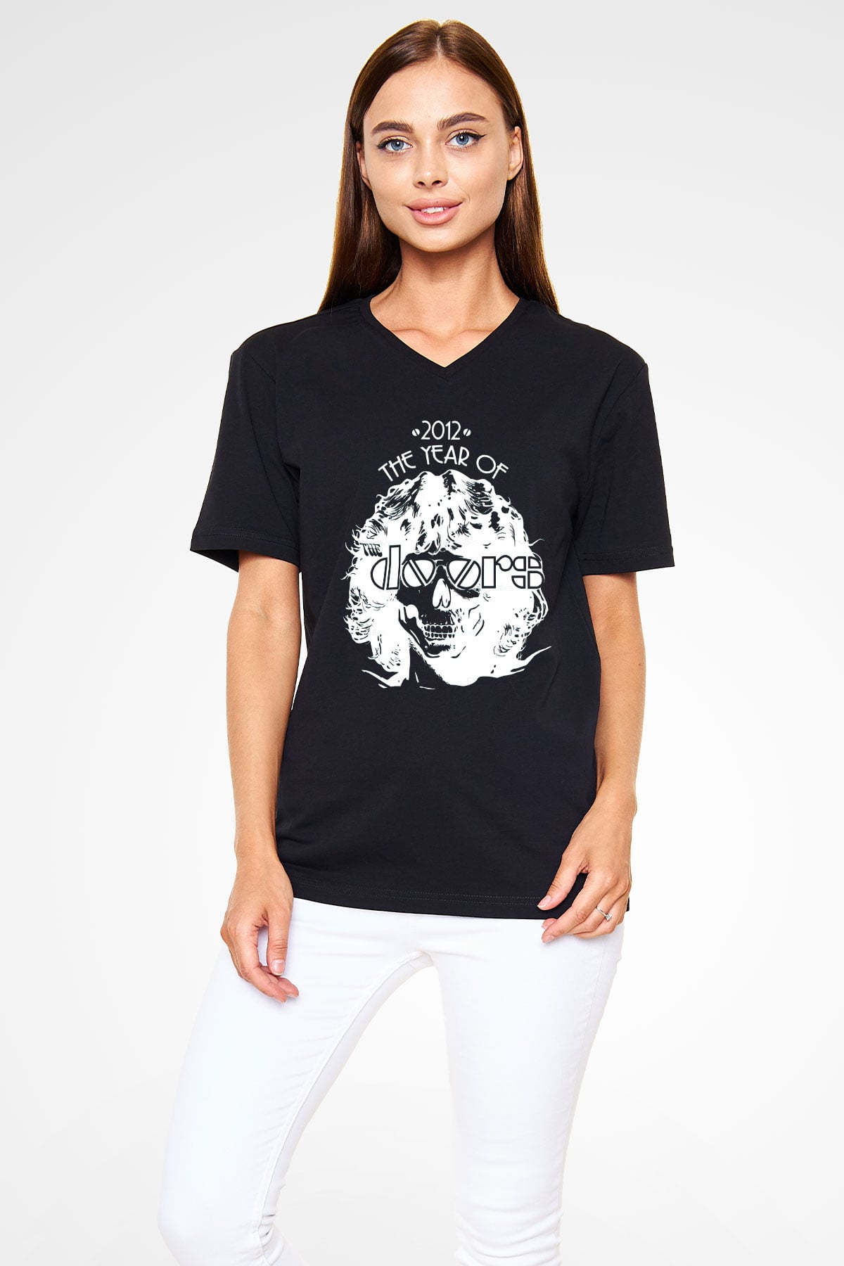 The Doors Siyah Unisex V Yaka Tişört T-Shirt
