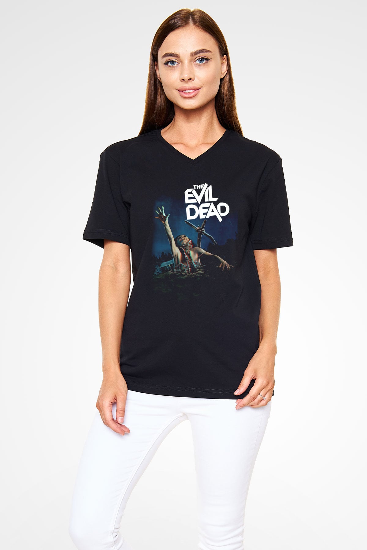 The Evil Dead Siyah Unisex V Yaka Tişört T-Shirt