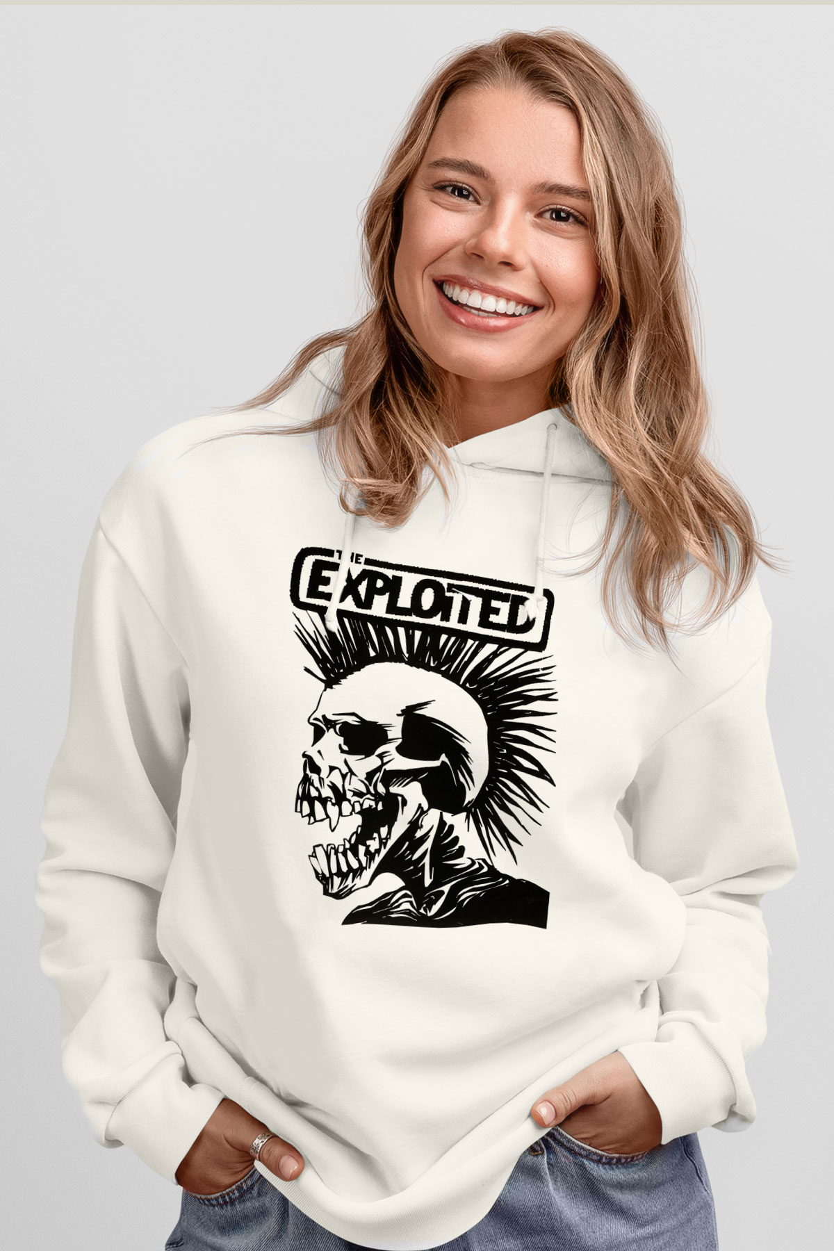 The Exploited Beyaz Unisex Kapşonlu Sweatshirt