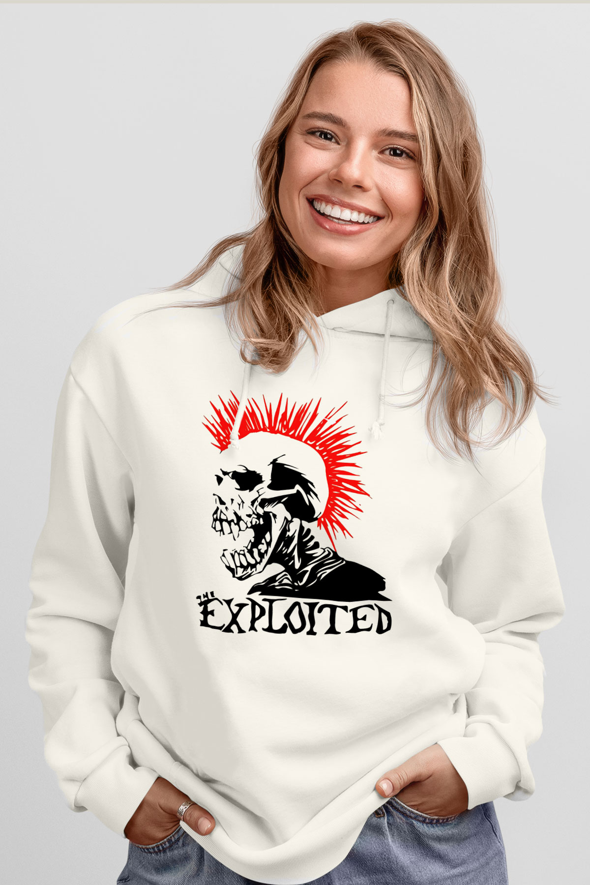 The Exploited Beyaz Unisex Kapşonlu Sweatshirt