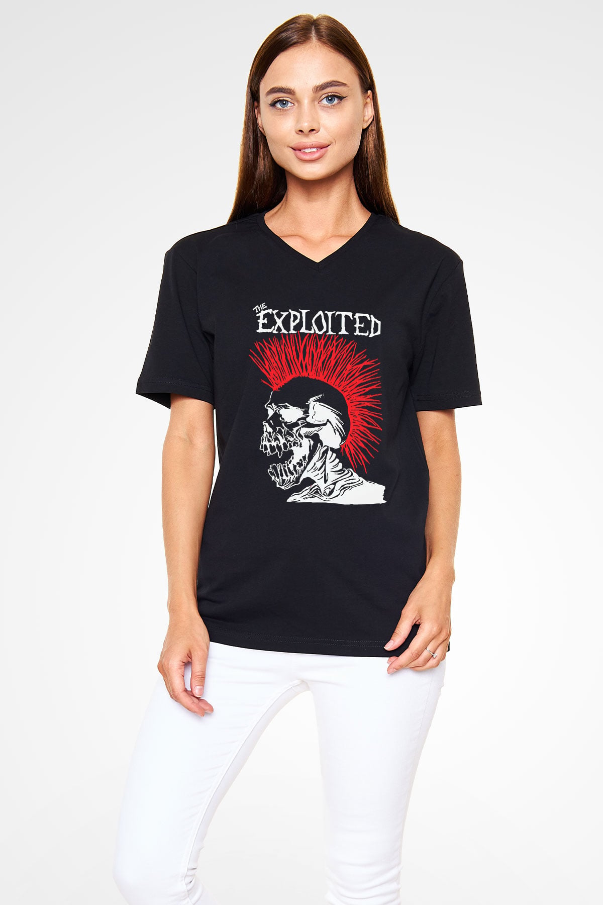 The Exploited Siyah Unisex V Yaka Tişört T-Shirt