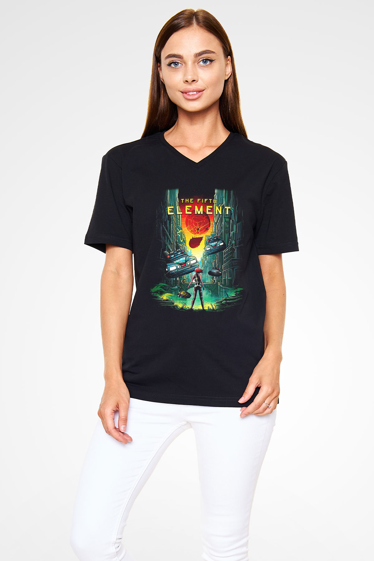 The Fifth Element Siyah Unisex V Yaka Tişört