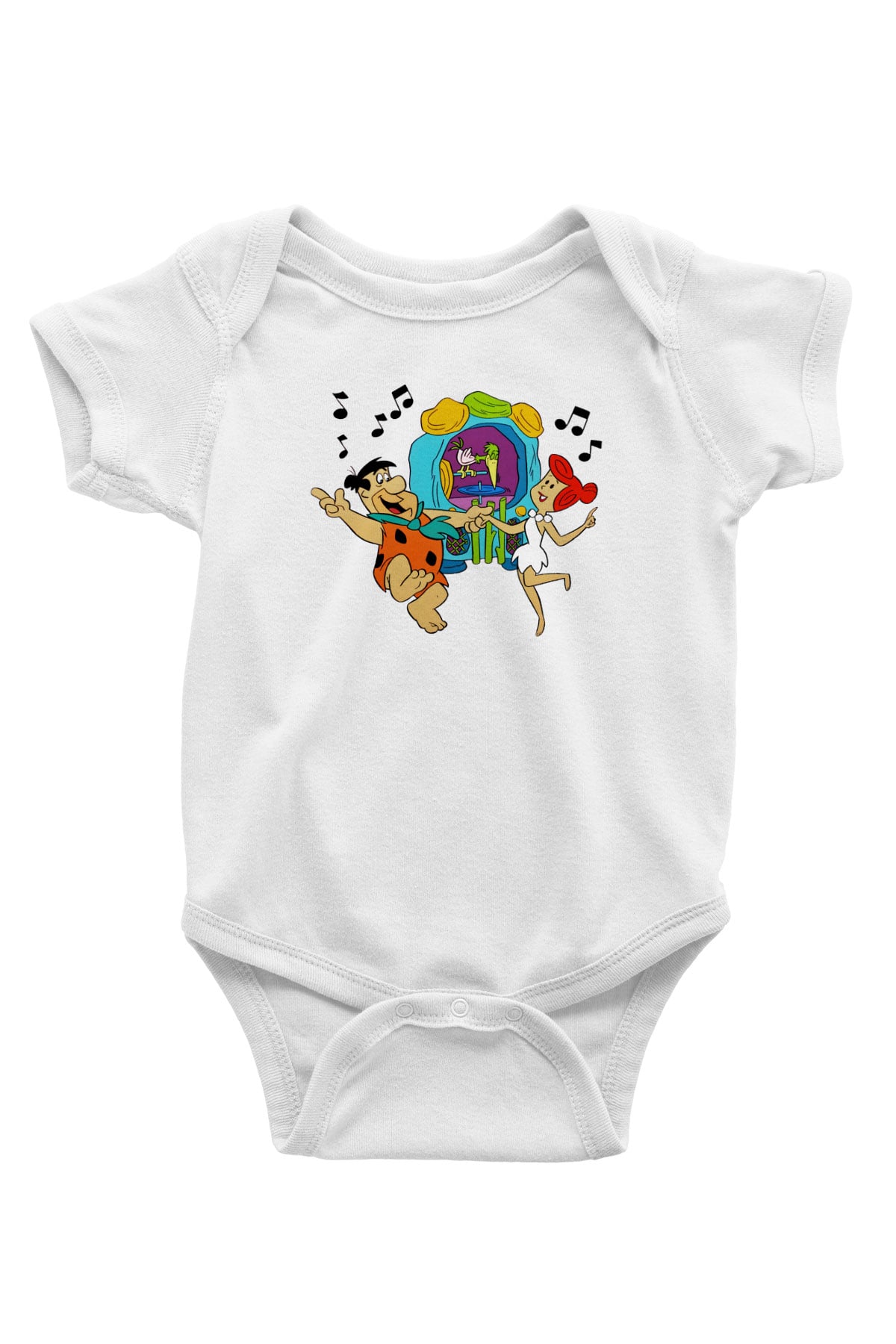 The Flintstones Taş Devri Baskılı Beyaz Unisex Bebek Body - Zıbın