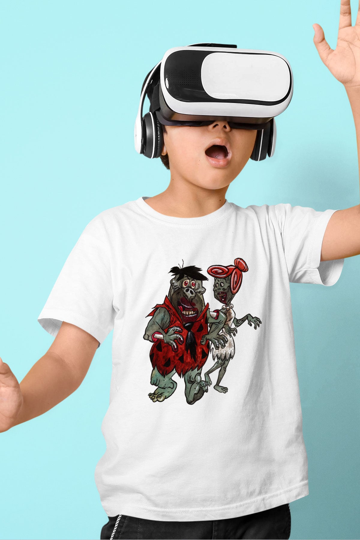 The Flintstones Taş Devri Baskılı Beyaz Unisex Çocuk Tişört