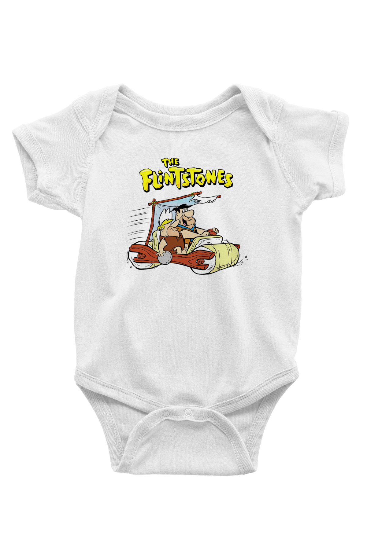 The Flintstones Taş Devri Baskılı Beyaz Unisex Bebek Body - Zıbın
