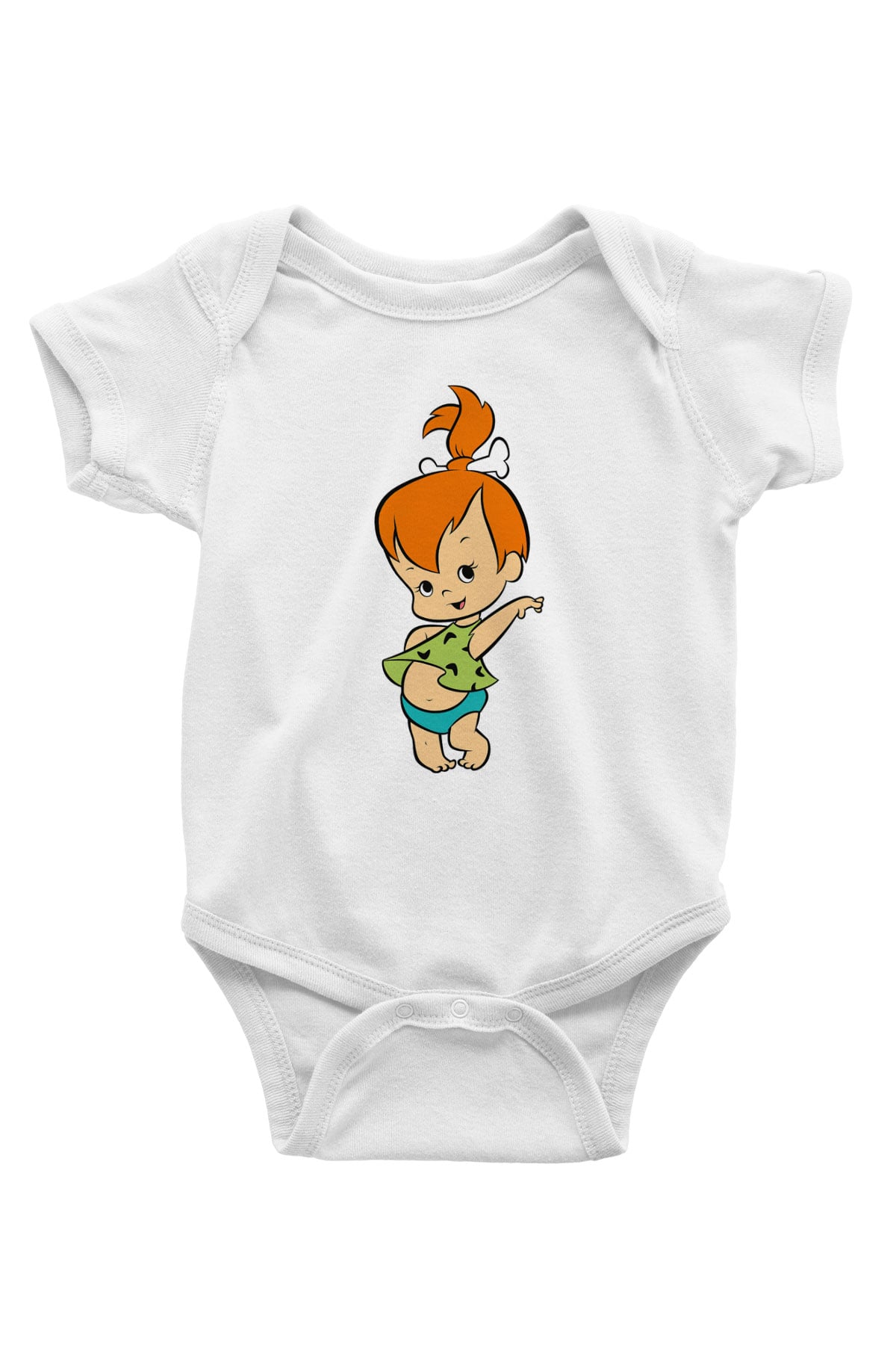 The Flintstones Taş Devri Baskılı Beyaz Unisex Bebek Body - Zıbın