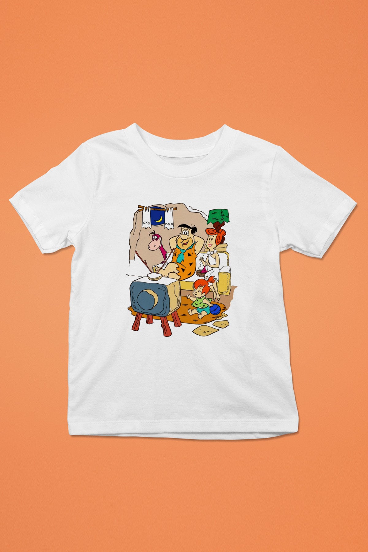 The Flintstones Taş Devri Baskılı Beyaz Unisex Çocuk Tişört