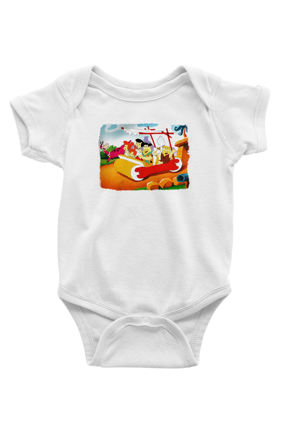The Flintstones Taş Devri Baskılı Beyaz Unisex Bebek Body - Zıbın