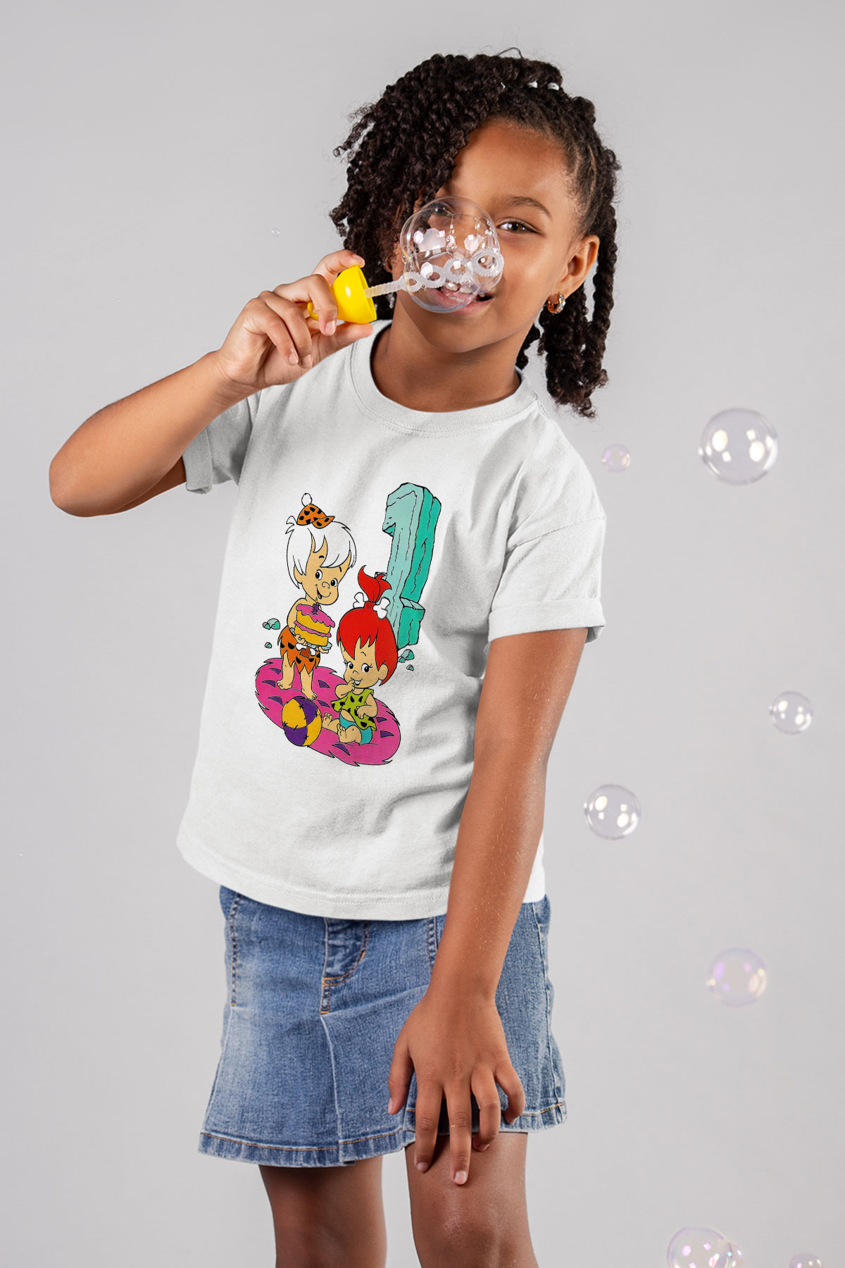 The Flintstones Taş Devri Baskılı Beyaz Unisex Çocuk Tişört