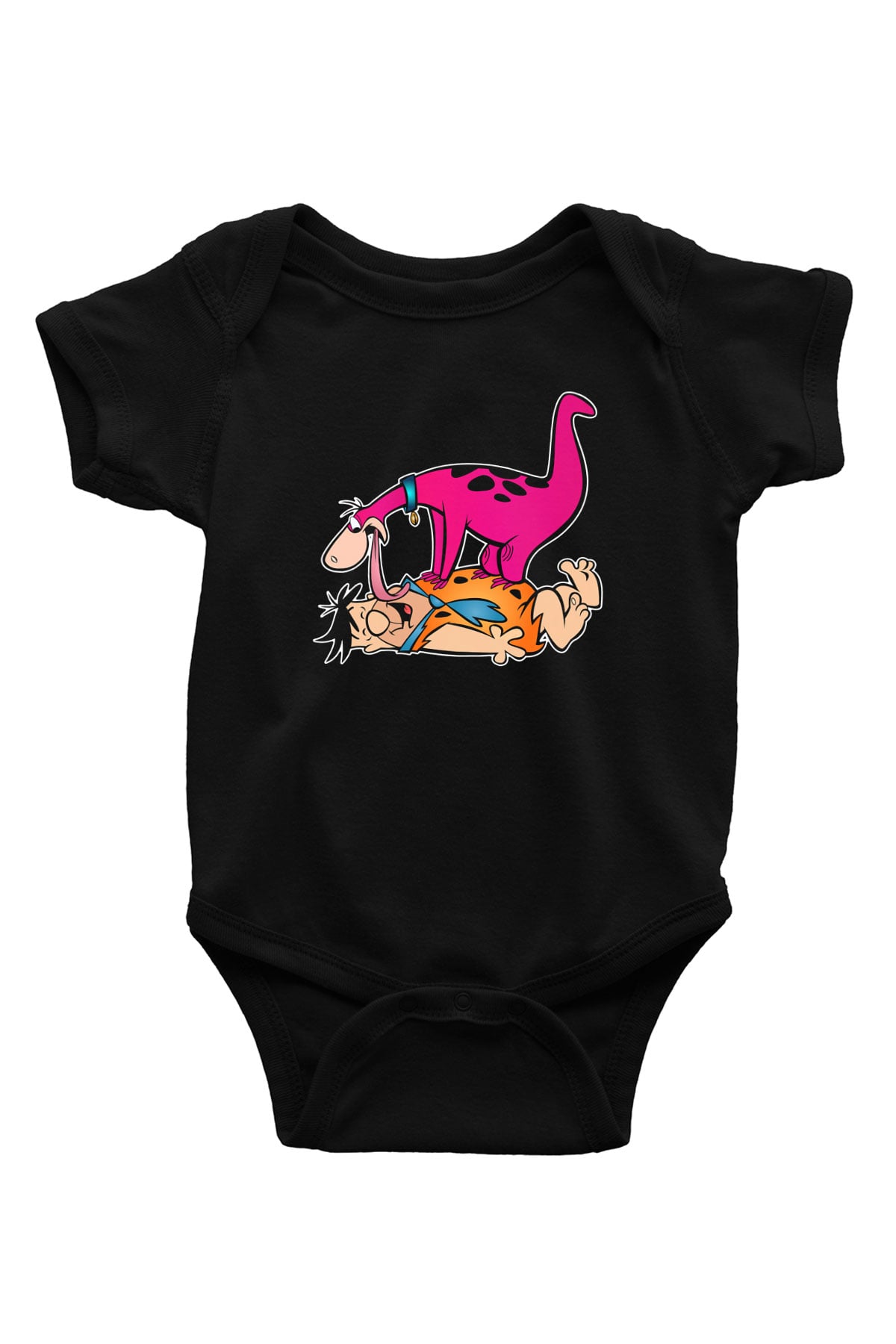 The Flintstones Taş Devri Baskılı Siyah Bebek Body - Zıbın